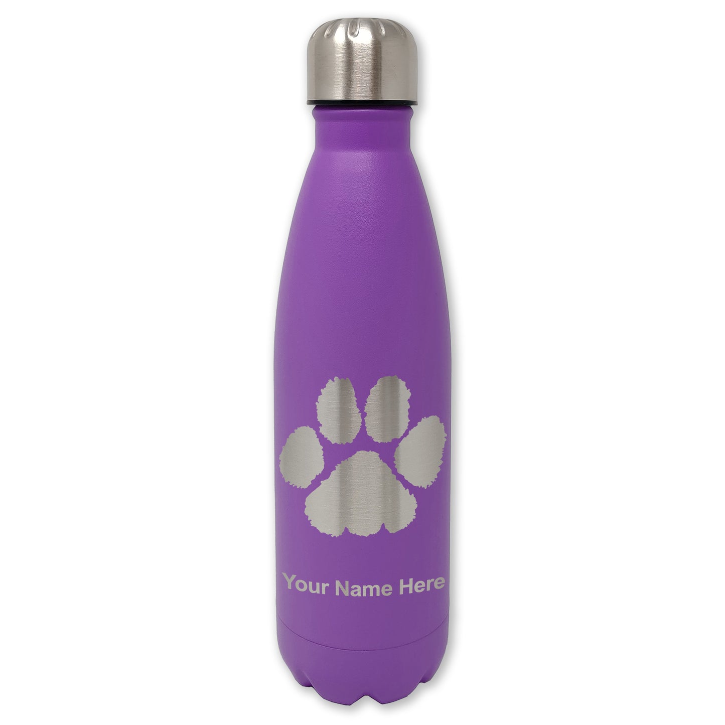 LaserGram Double Wall Water Bottle, Paw Print, Personalized Engraving Included