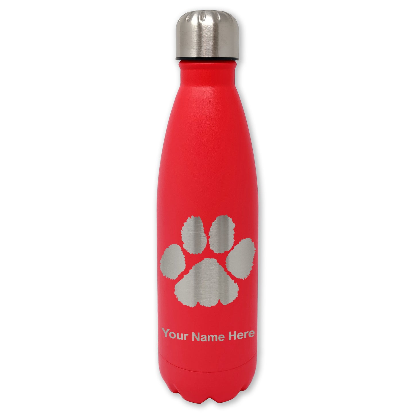 LaserGram Double Wall Water Bottle, Paw Print, Personalized Engraving Included