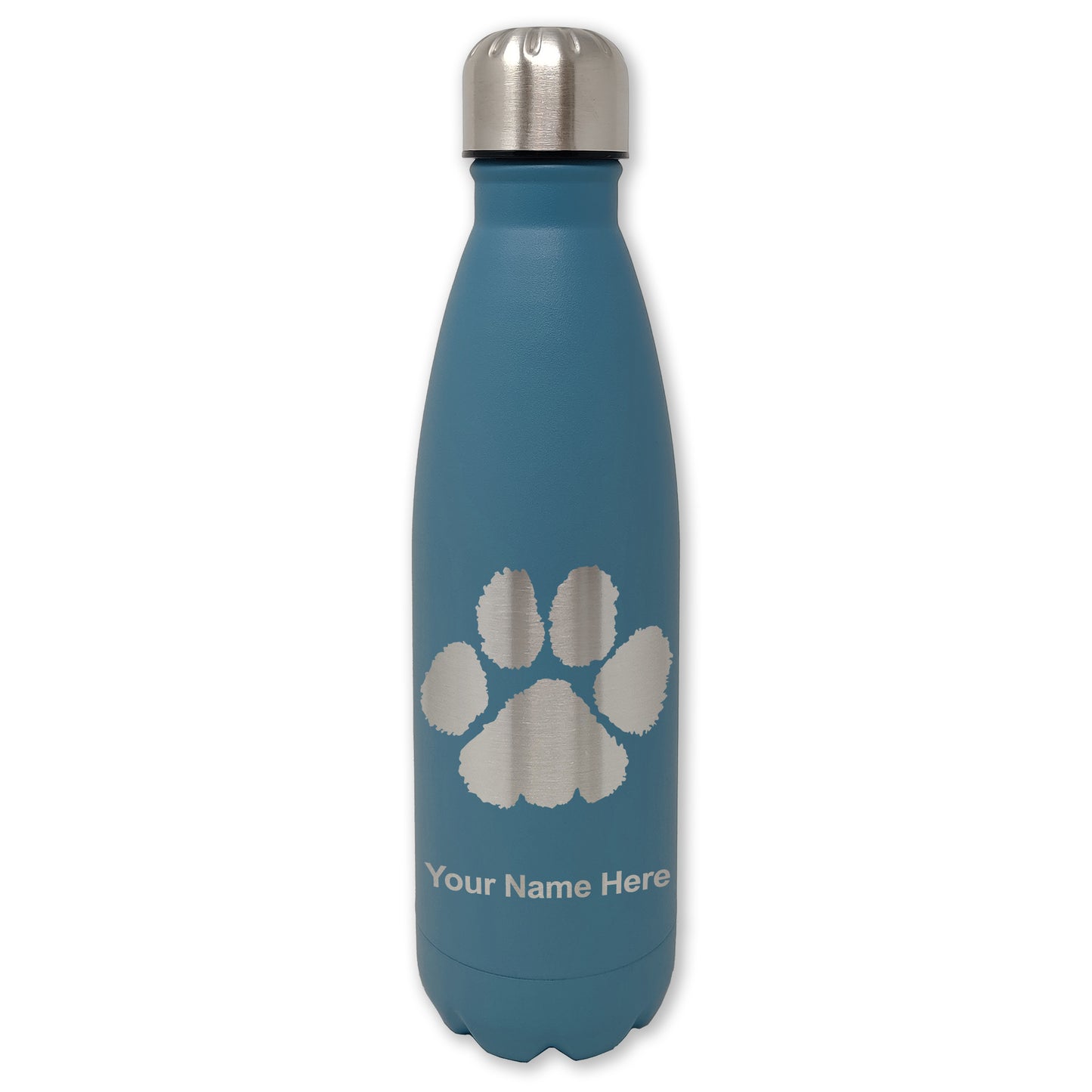 LaserGram Double Wall Water Bottle, Paw Print, Personalized Engraving Included