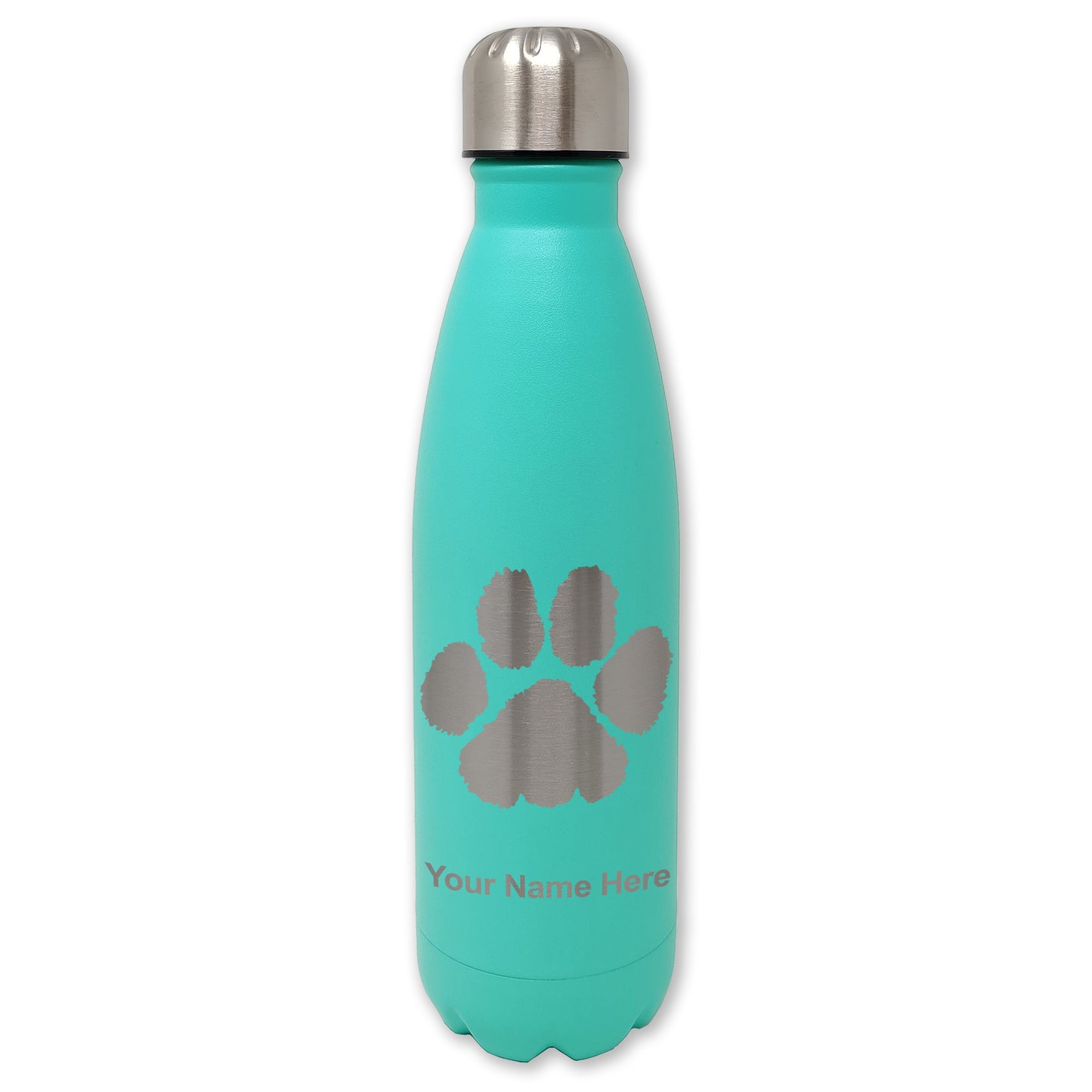 LaserGram Double Wall Water Bottle, Paw Print, Personalized Engraving Included
