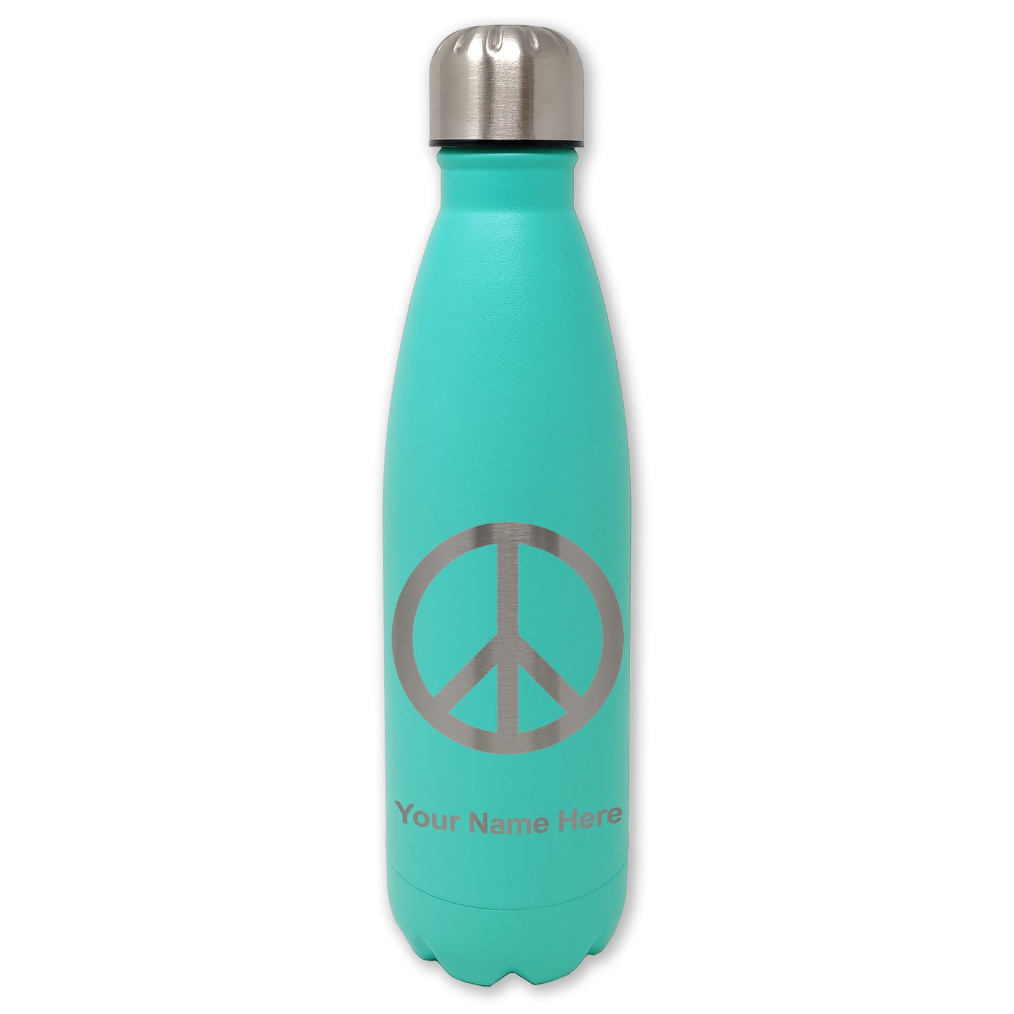 LaserGram Double Wall Water Bottle, Peace Sign, Personalized Engraving Included