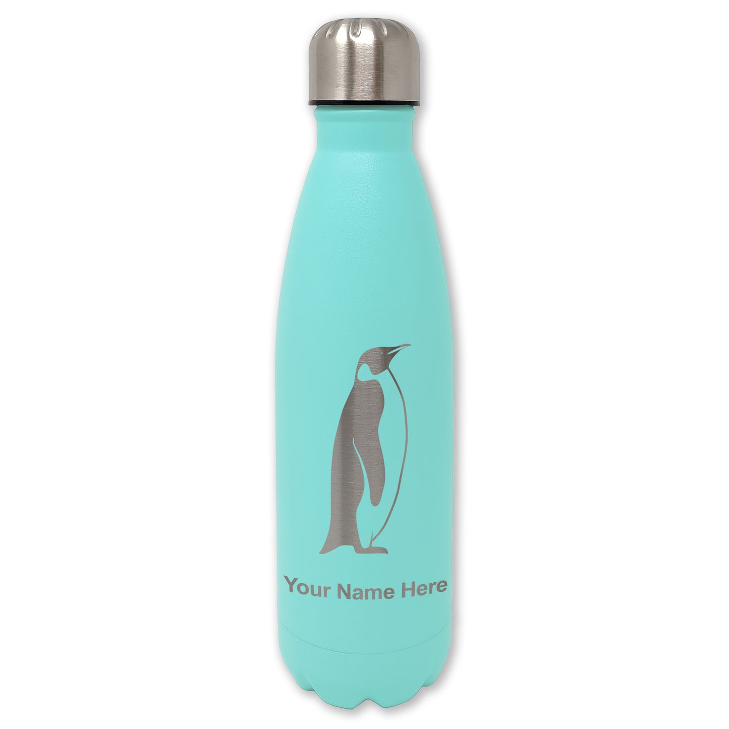 LaserGram Double Wall Water Bottle, Penguin, Personalized Engraving Included