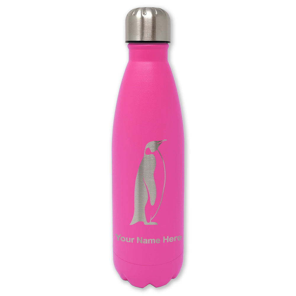 LaserGram Double Wall Water Bottle, Penguin, Personalized Engraving Included