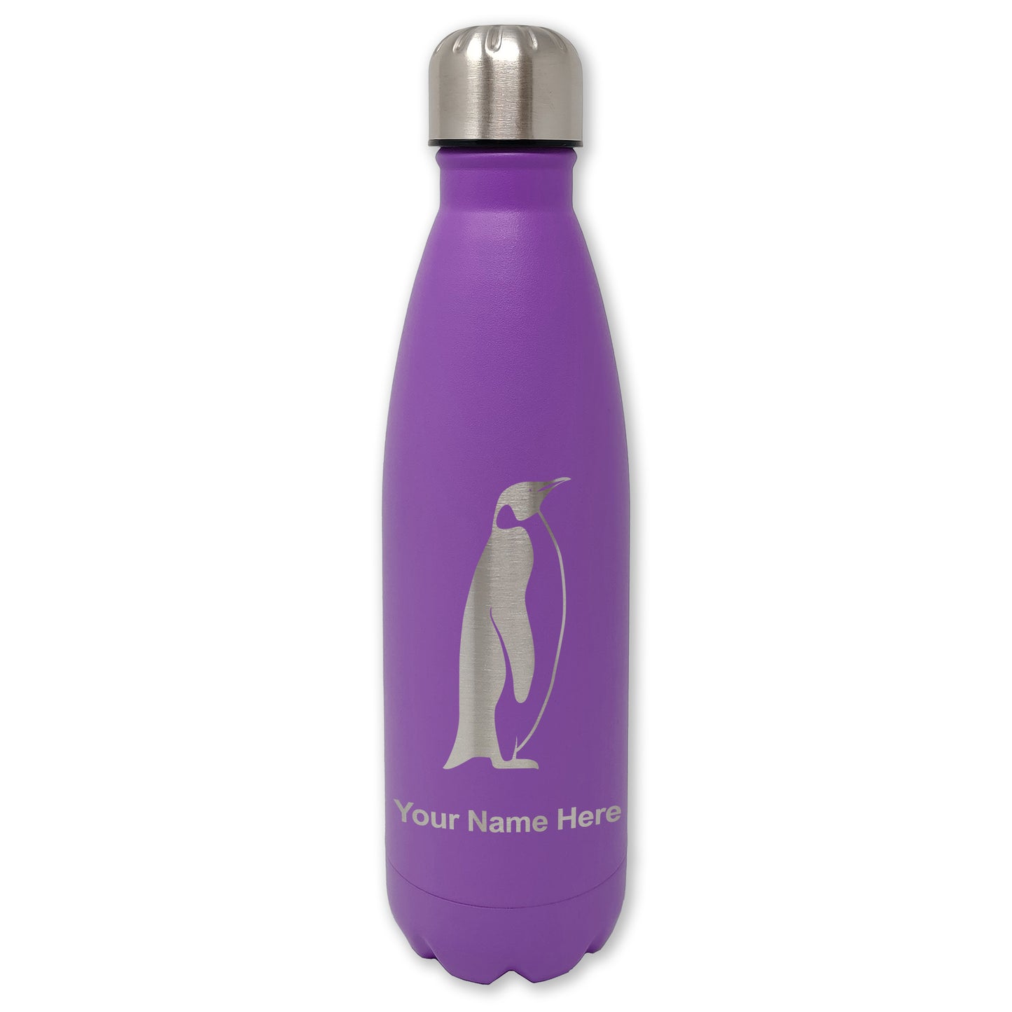 LaserGram Double Wall Water Bottle, Penguin, Personalized Engraving Included