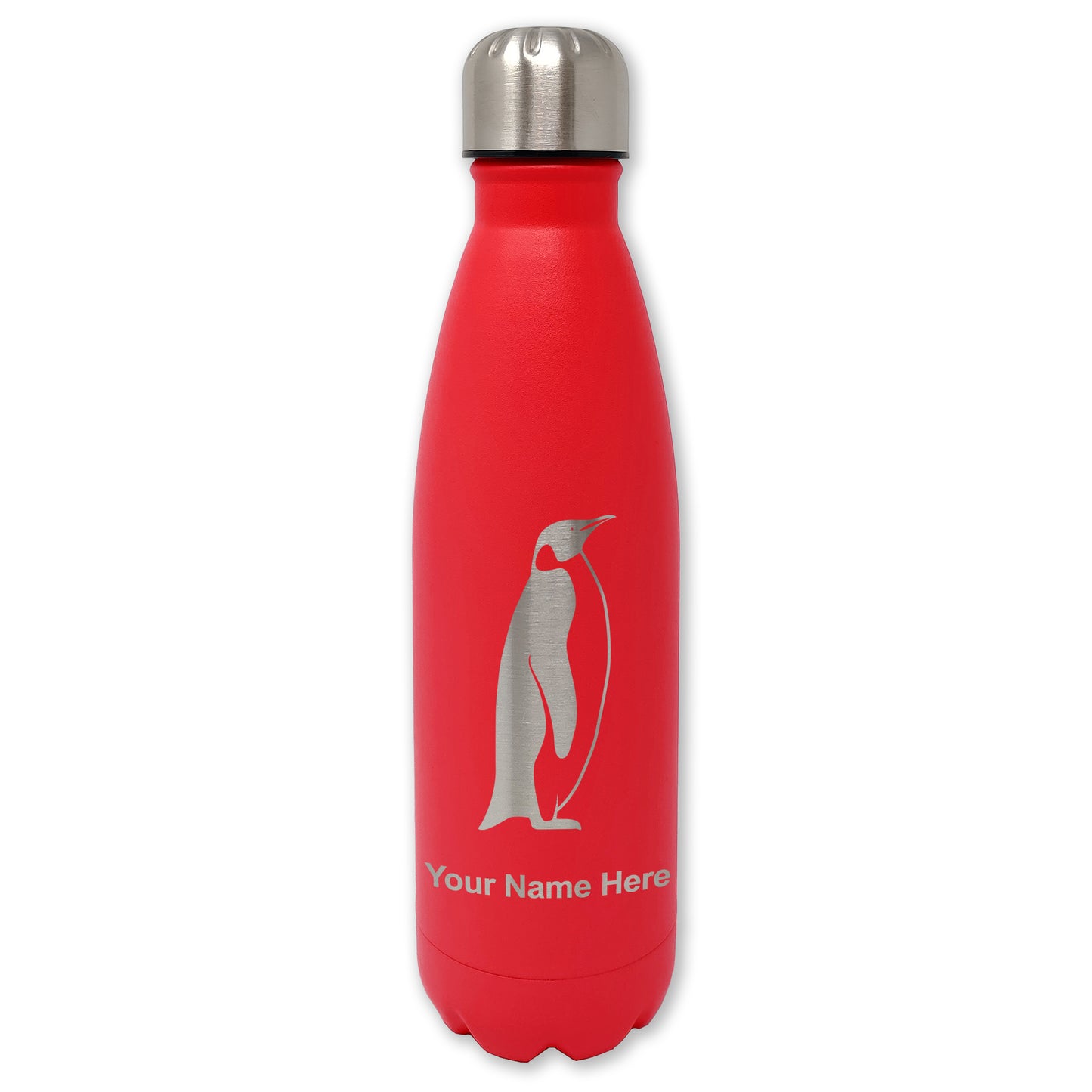 LaserGram Double Wall Water Bottle, Penguin, Personalized Engraving Included