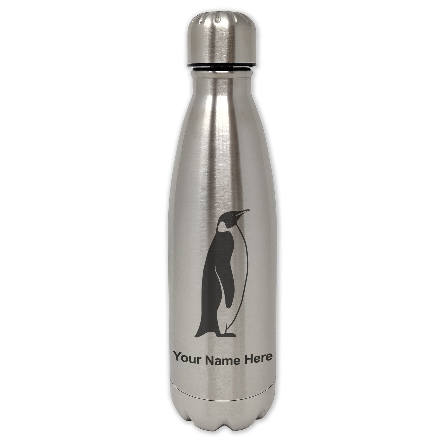 LaserGram Double Wall Water Bottle, Penguin, Personalized Engraving Included