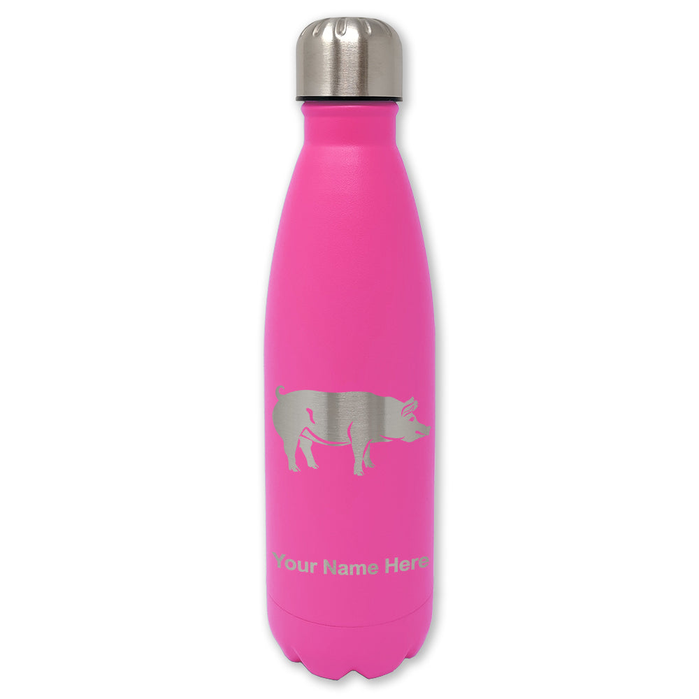 LaserGram Double Wall Water Bottle, Pig, Personalized Engraving Included