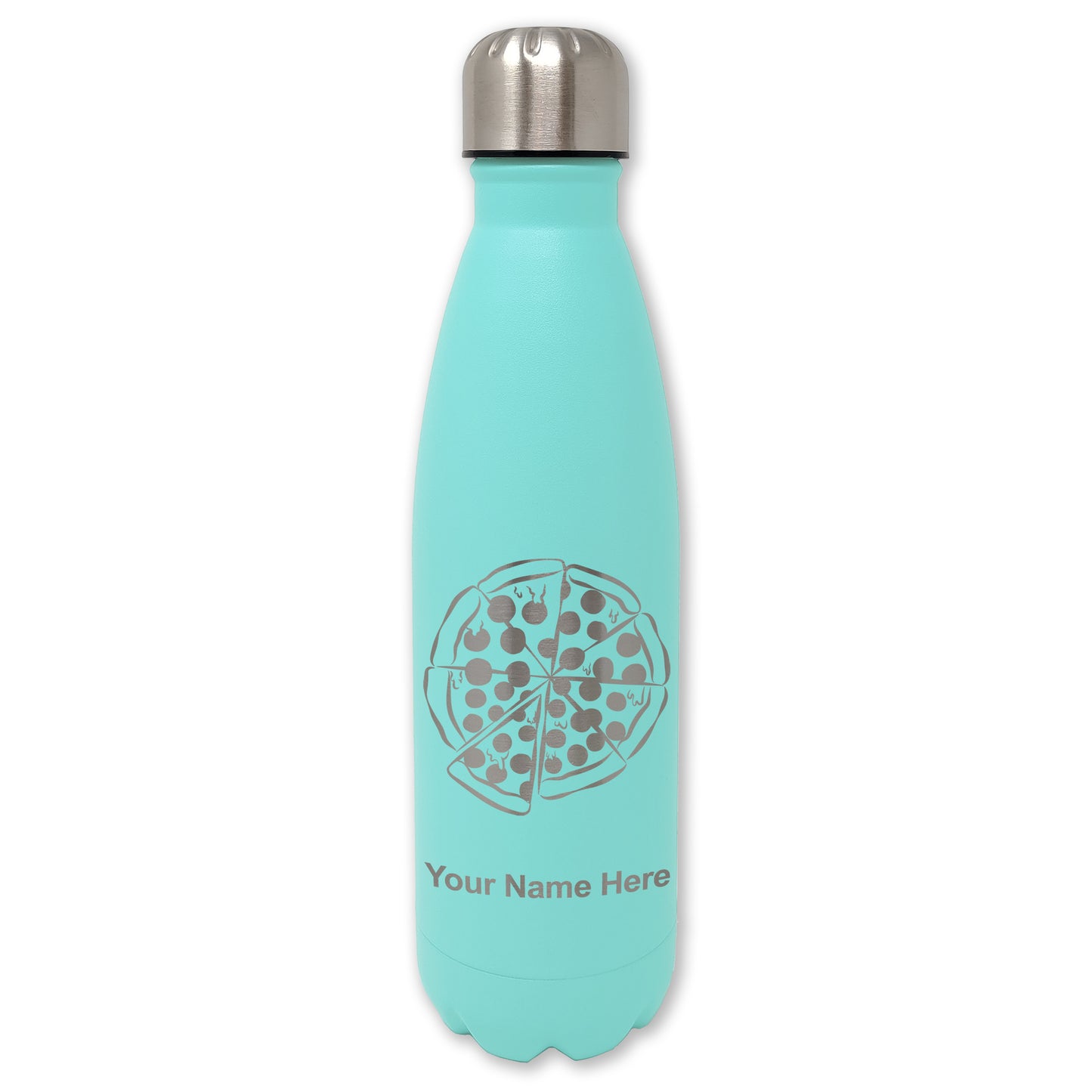 LaserGram Double Wall Water Bottle, Pizza, Personalized Engraving Included