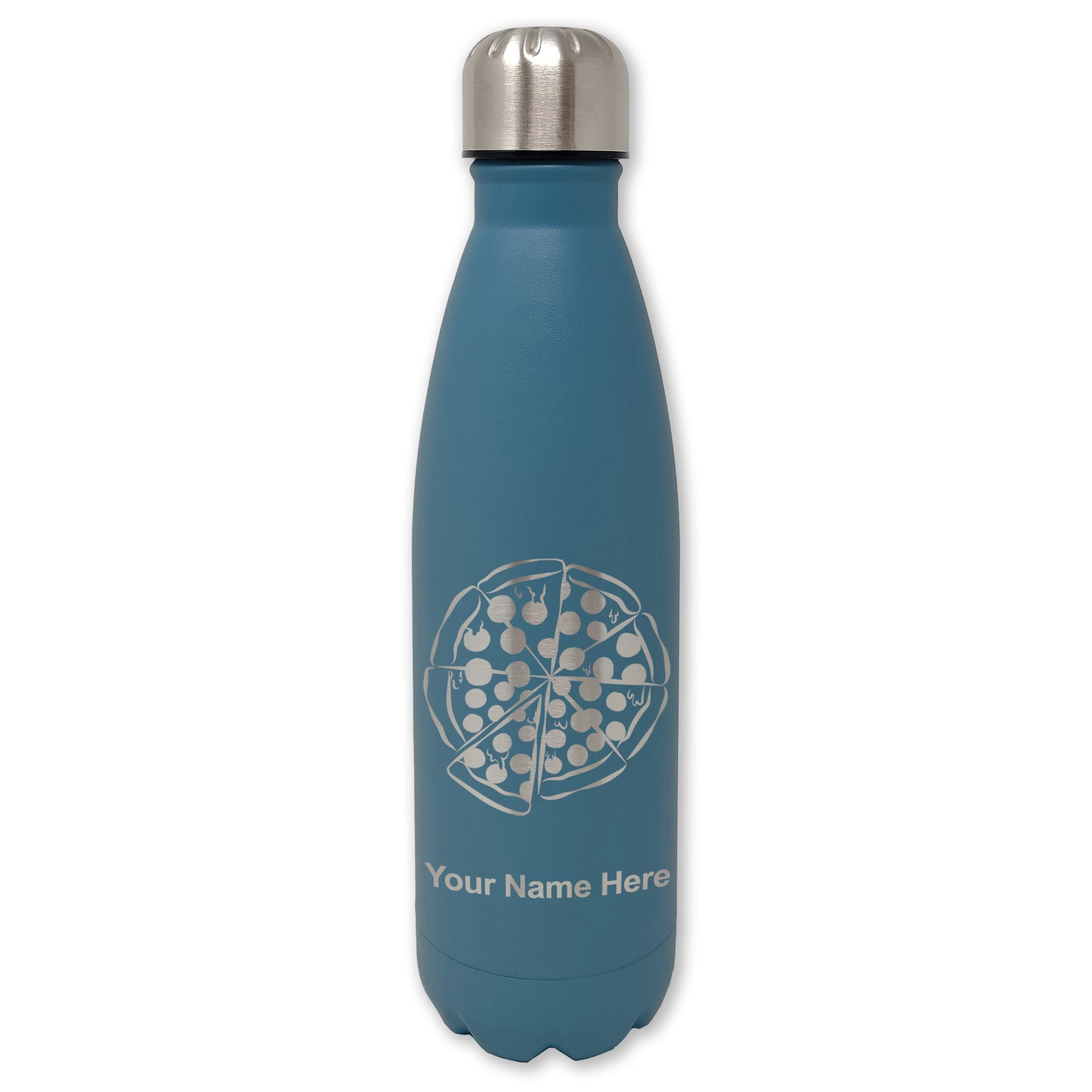 LaserGram Double Wall Water Bottle, Pizza, Personalized Engraving Included