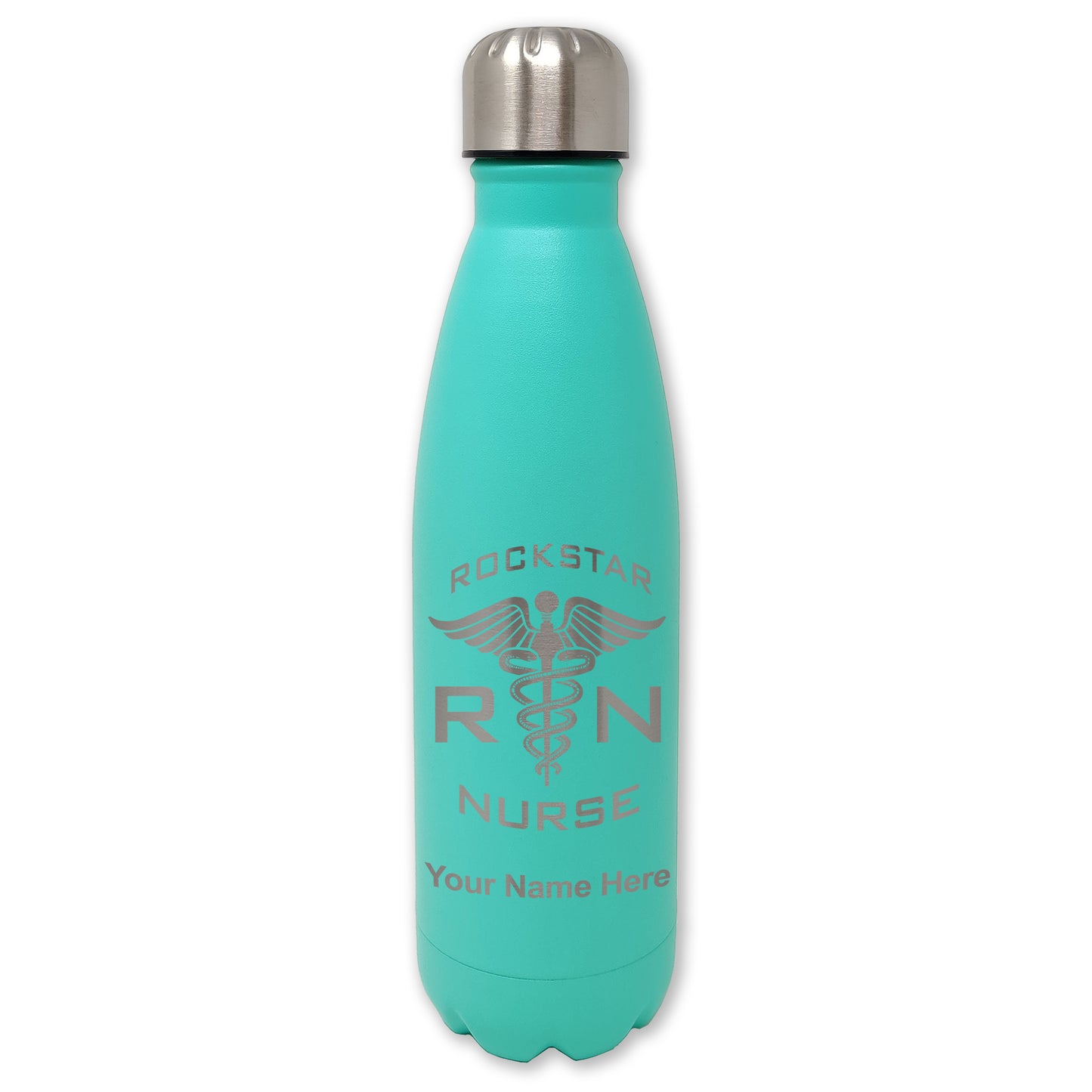 LaserGram Double Wall Water Bottle, RN Rockstar Nurse, Personalized Engraving Included