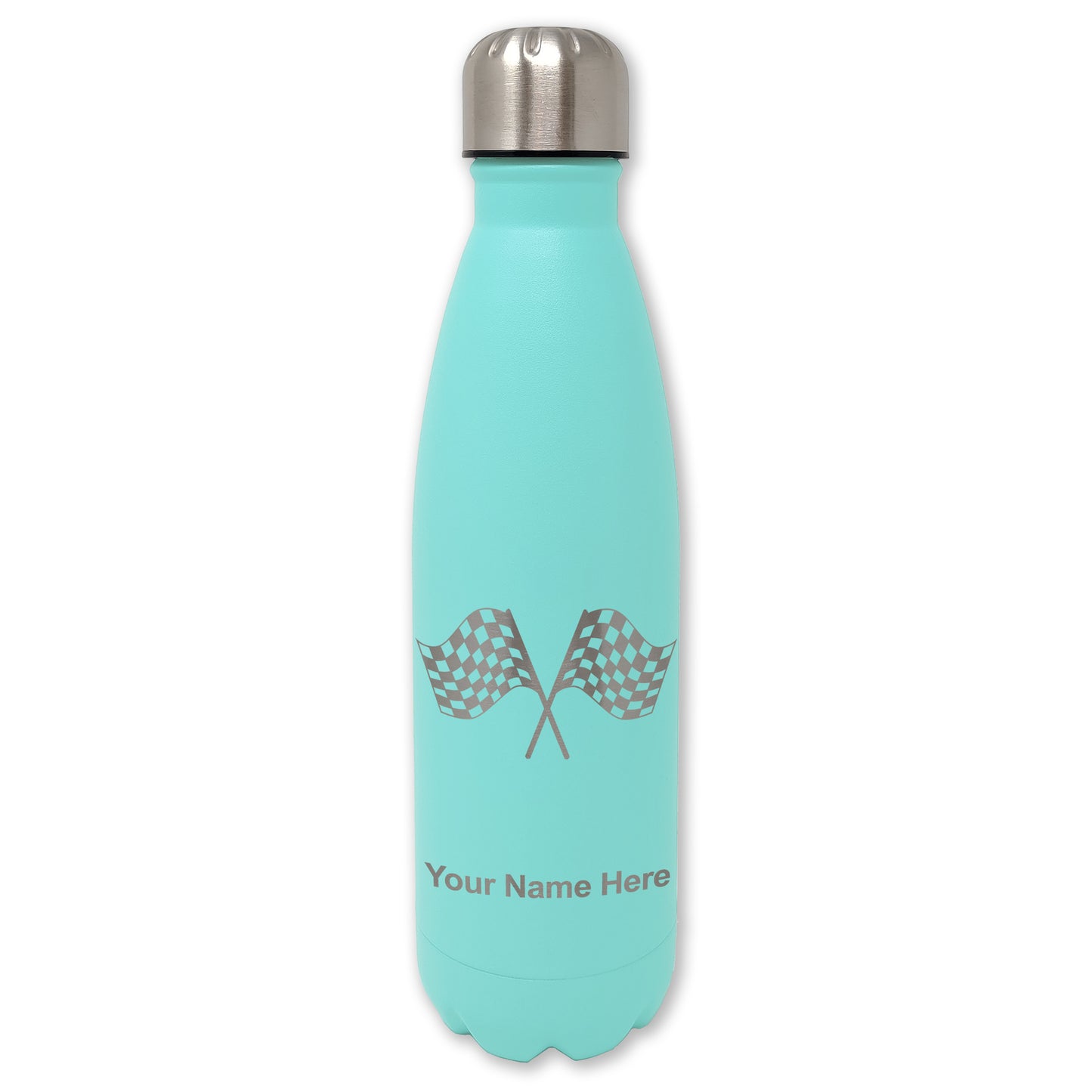 LaserGram Double Wall Water Bottle, Racing Flags, Personalized Engraving Included