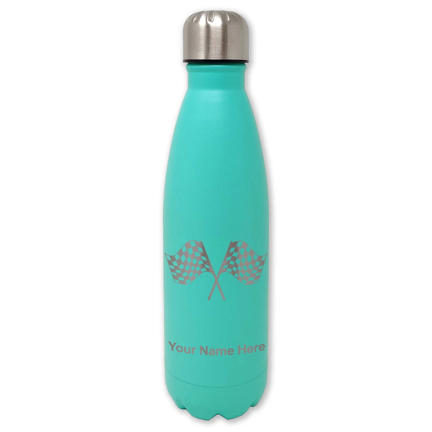 LaserGram Double Wall Water Bottle, Racing Flags, Personalized Engraving Included