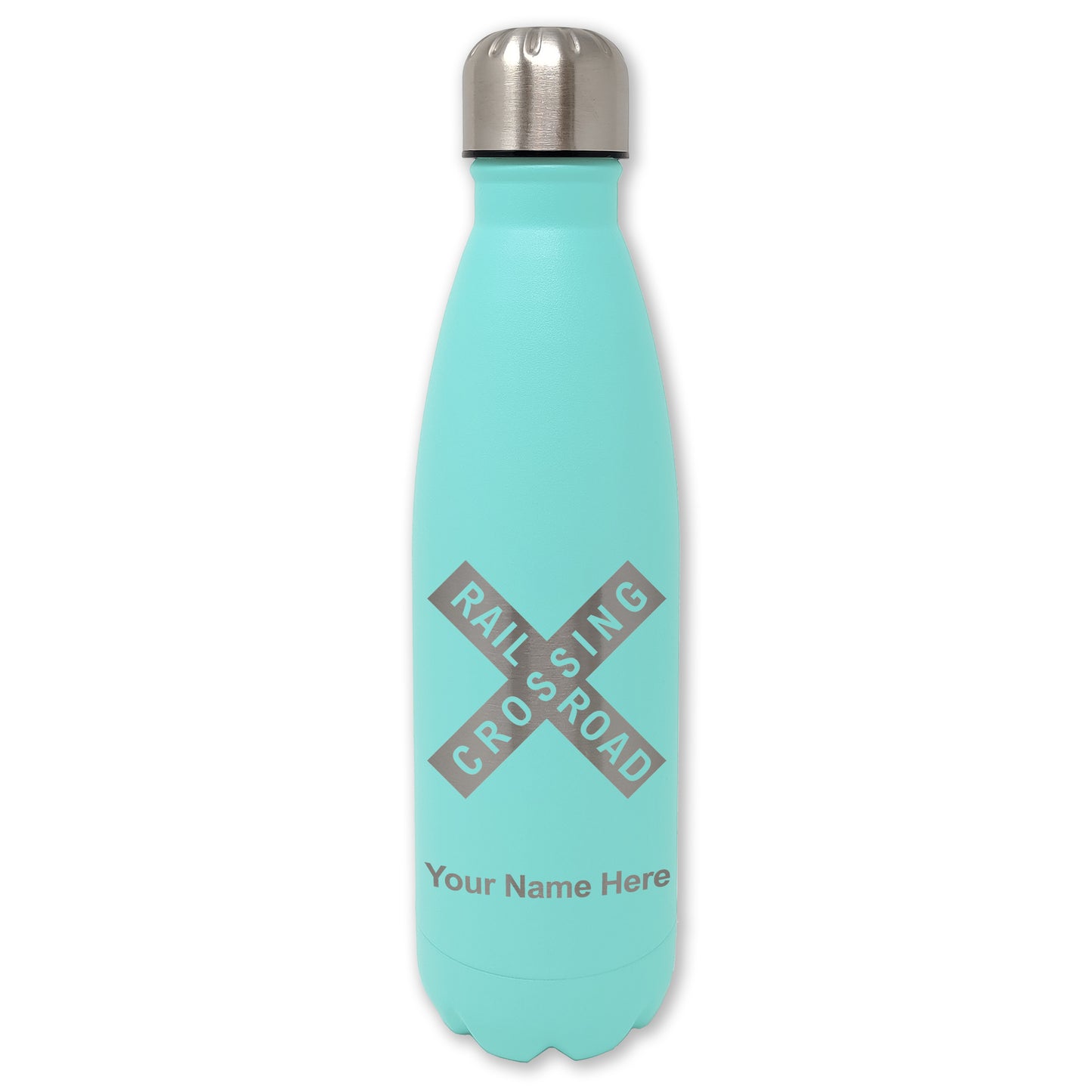 LaserGram Double Wall Water Bottle, Railroad Crossing Sign 1, Personalized Engraving Included