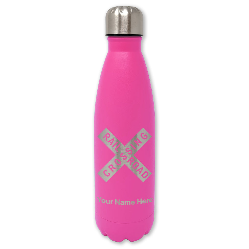 LaserGram Double Wall Water Bottle, Railroad Crossing Sign 1, Personalized Engraving Included