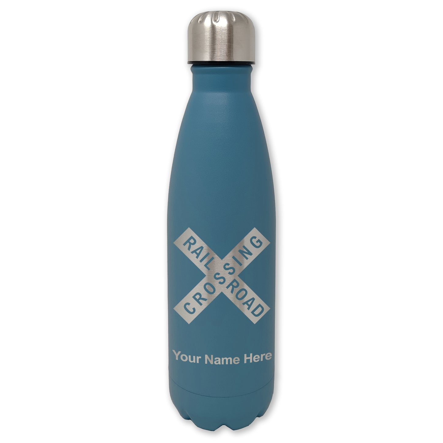 LaserGram Double Wall Water Bottle, Railroad Crossing Sign 1, Personalized Engraving Included