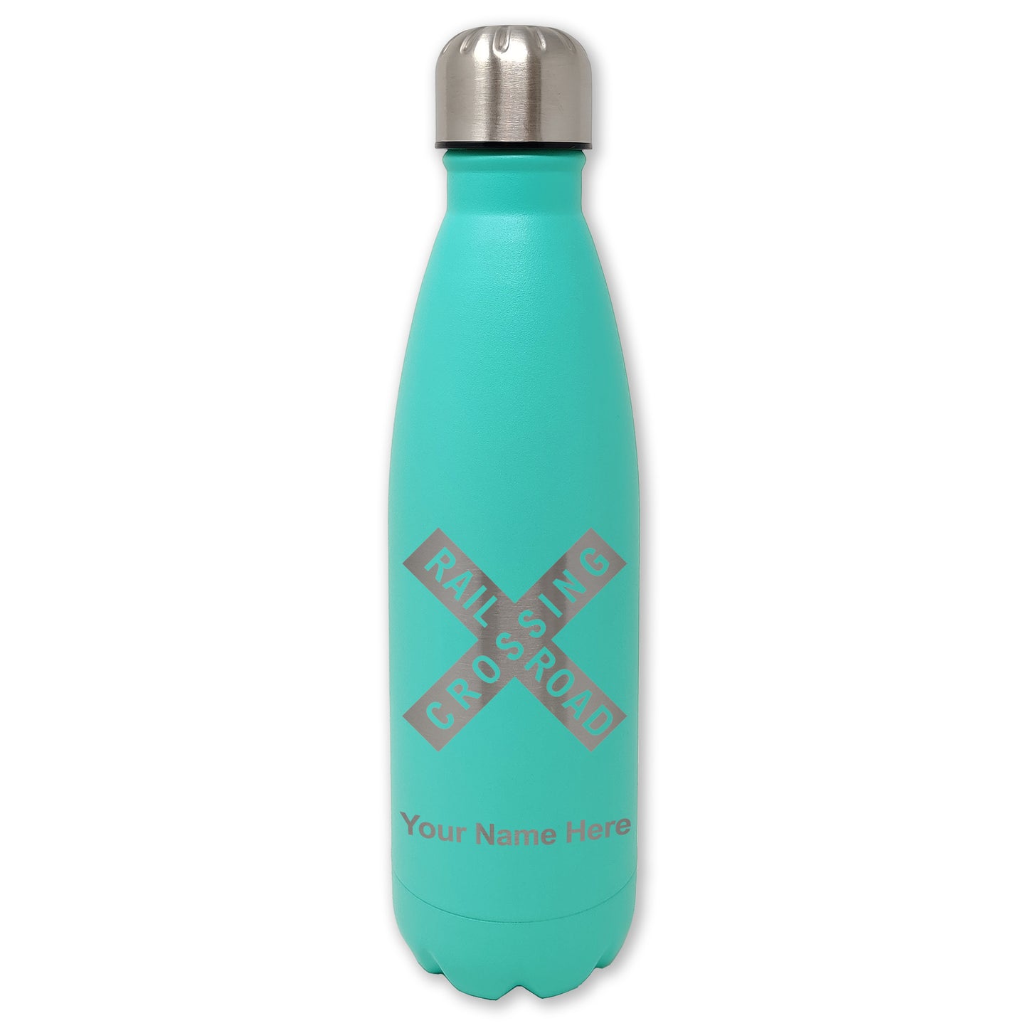 LaserGram Double Wall Water Bottle, Railroad Crossing Sign 1, Personalized Engraving Included