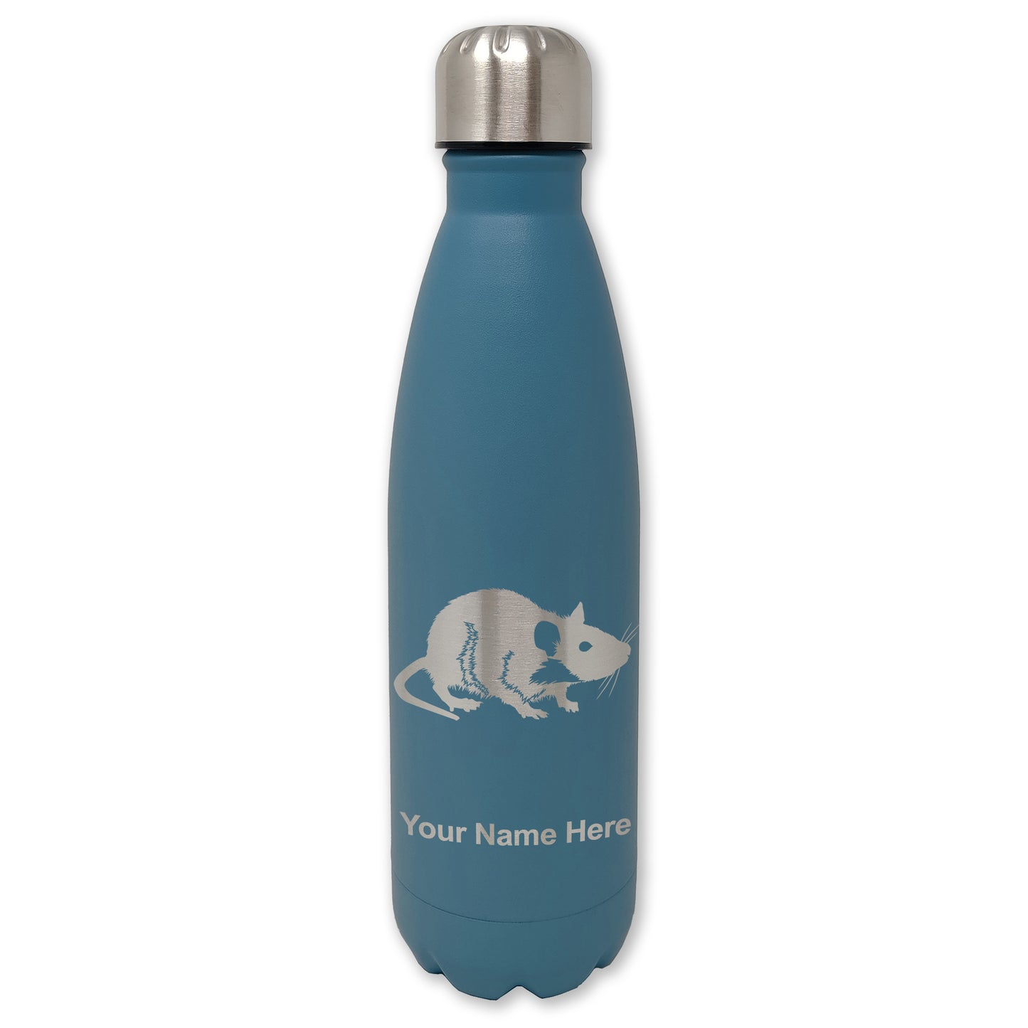 LaserGram Double Wall Water Bottle, Rat, Personalized Engraving Included