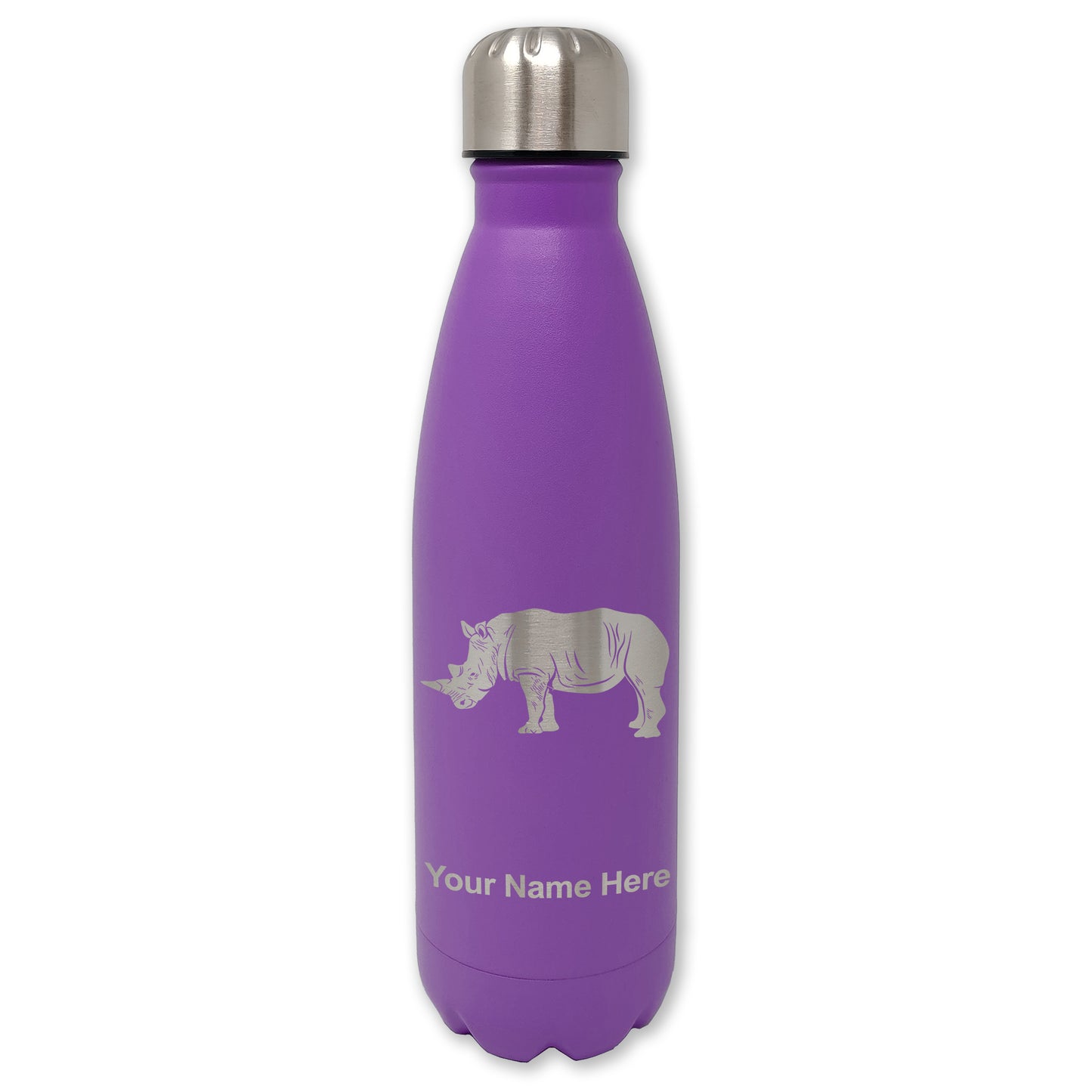 LaserGram Double Wall Water Bottle, Rhinoceros, Personalized Engraving Included