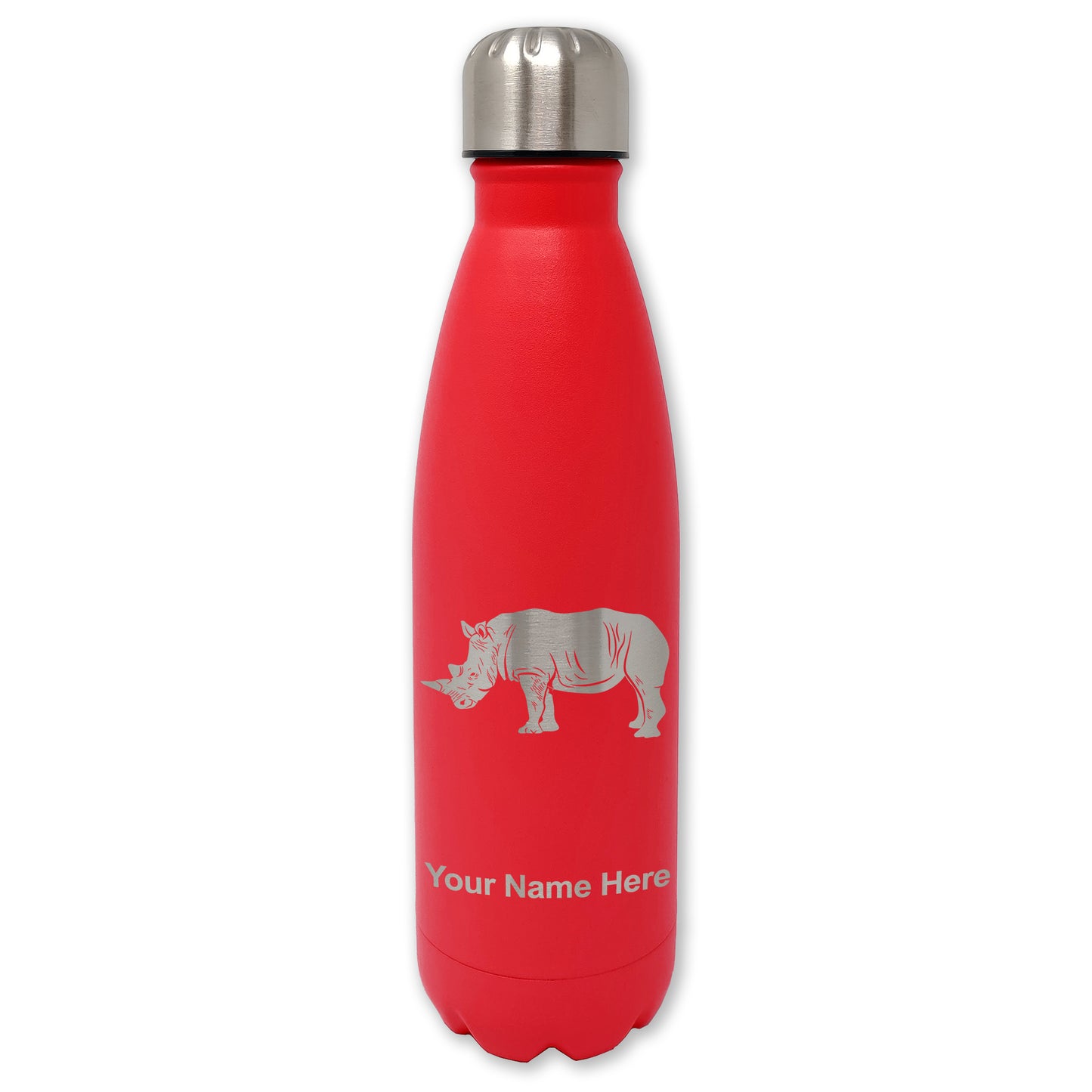 LaserGram Double Wall Water Bottle, Rhinoceros, Personalized Engraving Included