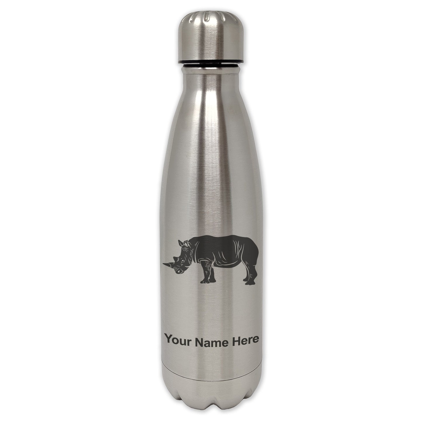 LaserGram Double Wall Water Bottle, Rhinoceros, Personalized Engraving Included
