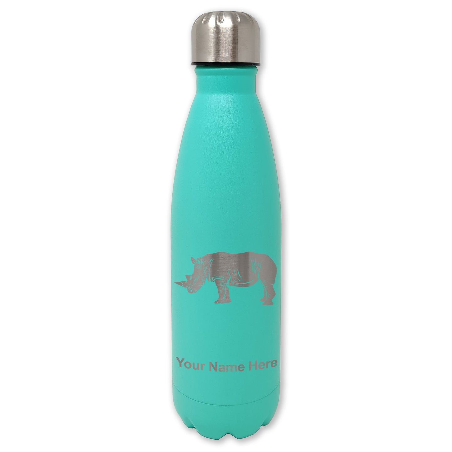 LaserGram Double Wall Water Bottle, Rhinoceros, Personalized Engraving Included