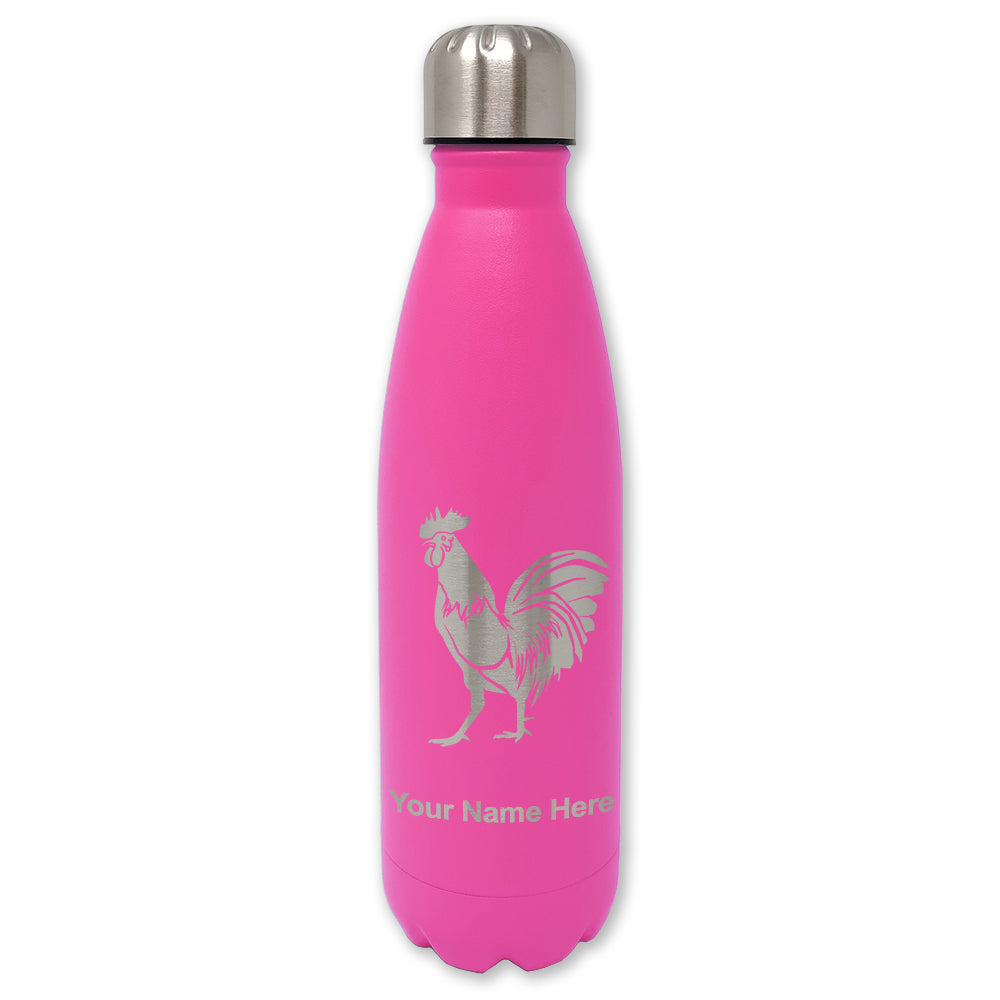 LaserGram Double Wall Water Bottle, Rooster, Personalized Engraving Included