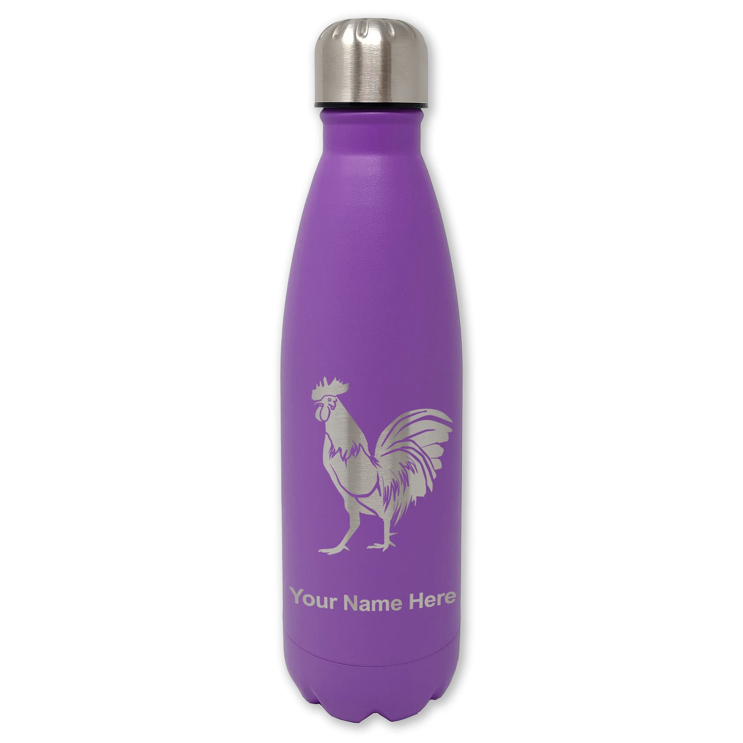 LaserGram Double Wall Water Bottle, Rooster, Personalized Engraving Included