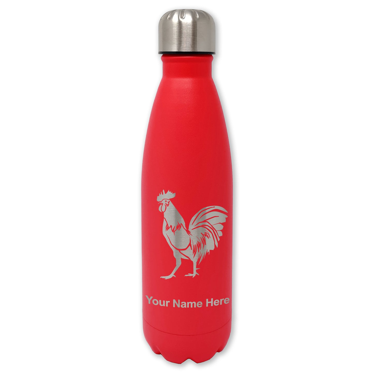 LaserGram Double Wall Water Bottle, Rooster, Personalized Engraving Included