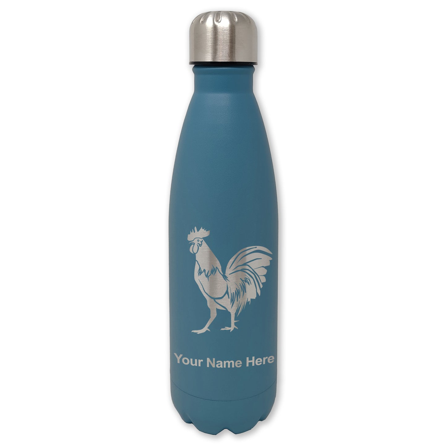LaserGram Double Wall Water Bottle, Rooster, Personalized Engraving Included