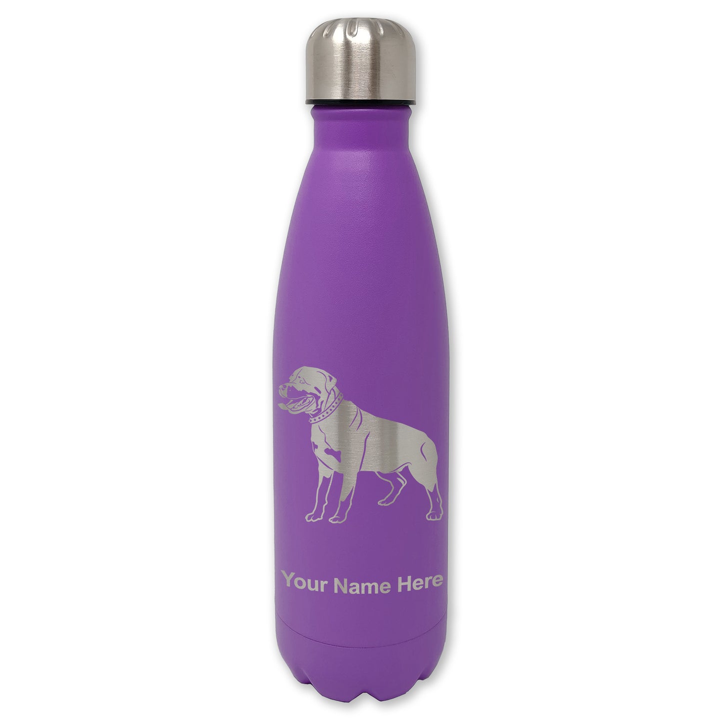 LaserGram Double Wall Water Bottle, Rottweiler Dog, Personalized Engraving Included