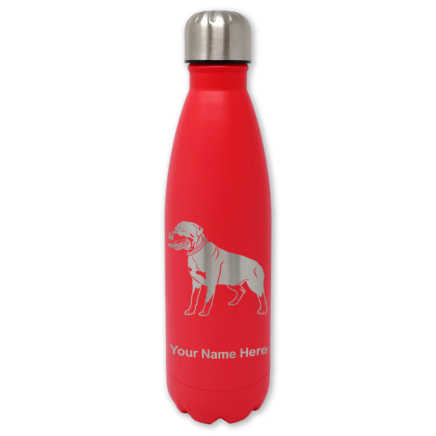 LaserGram Double Wall Water Bottle, Rottweiler Dog, Personalized Engraving Included