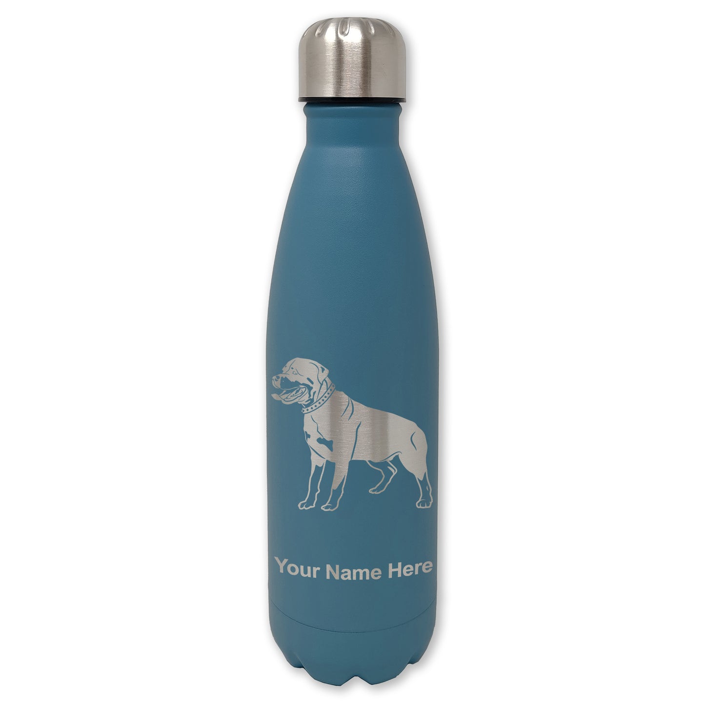 LaserGram Double Wall Water Bottle, Rottweiler Dog, Personalized Engraving Included