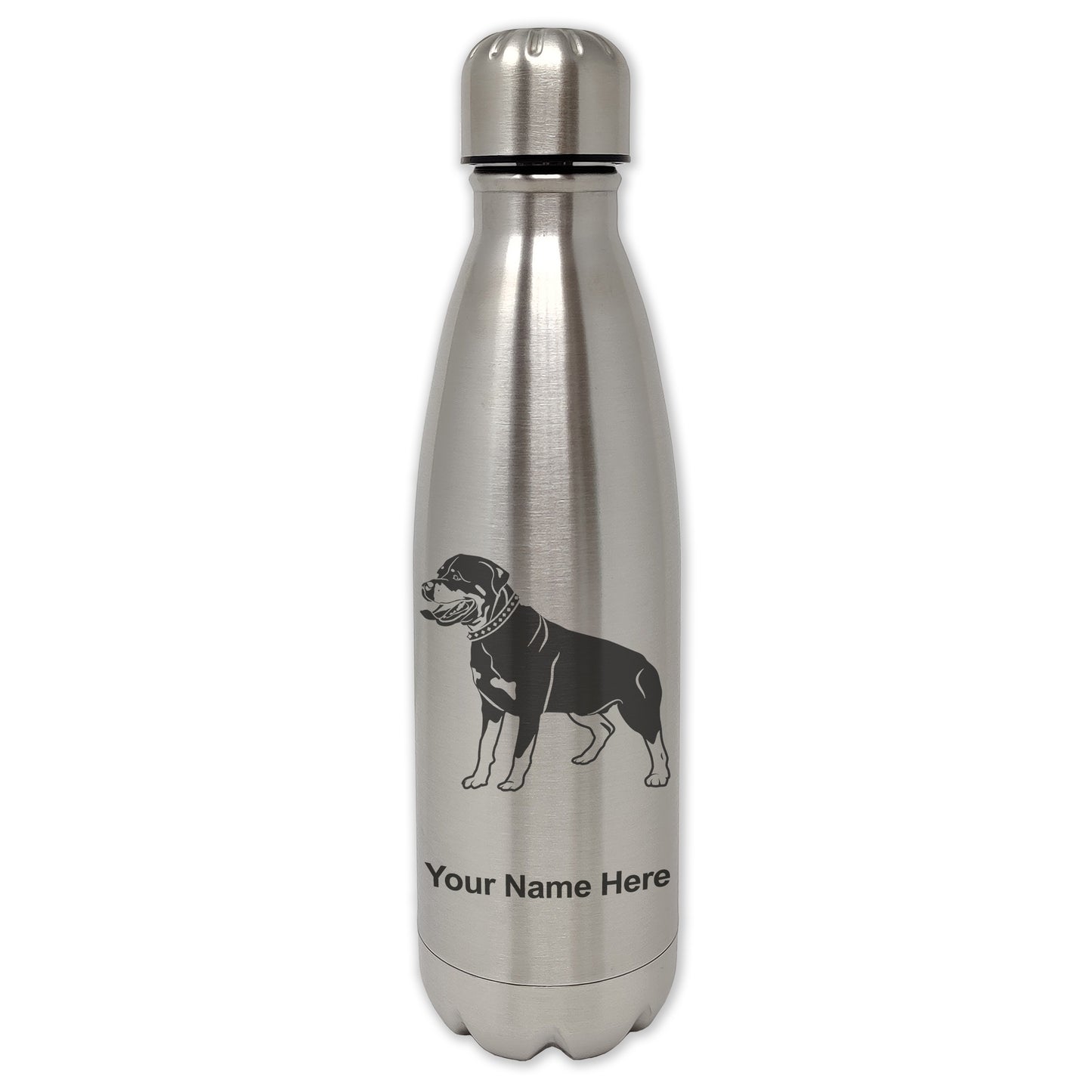 LaserGram Double Wall Water Bottle, Rottweiler Dog, Personalized Engraving Included