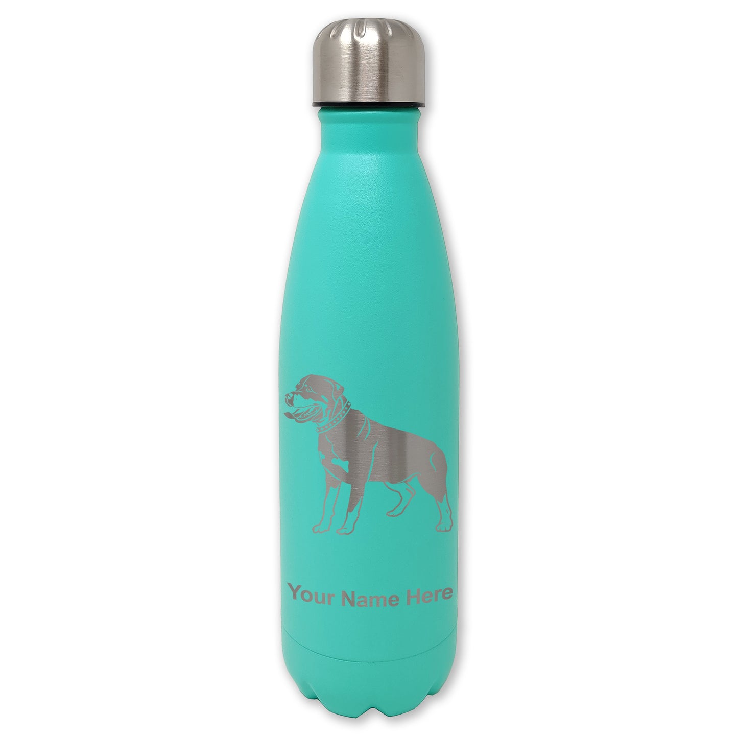 LaserGram Double Wall Water Bottle, Rottweiler Dog, Personalized Engraving Included
