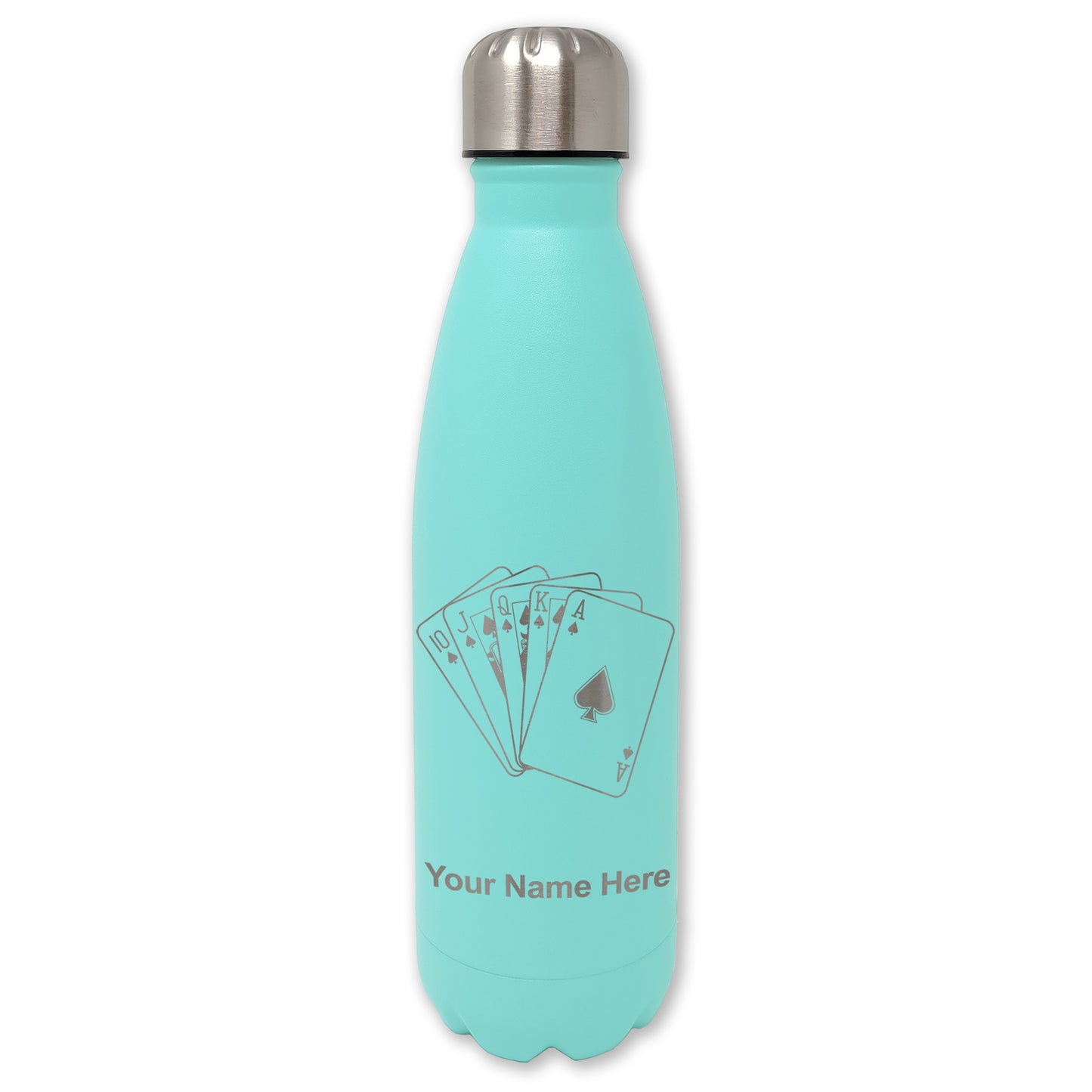 LaserGram Double Wall Water Bottle, Royal Flush Poker Cards, Personalized Engraving Included