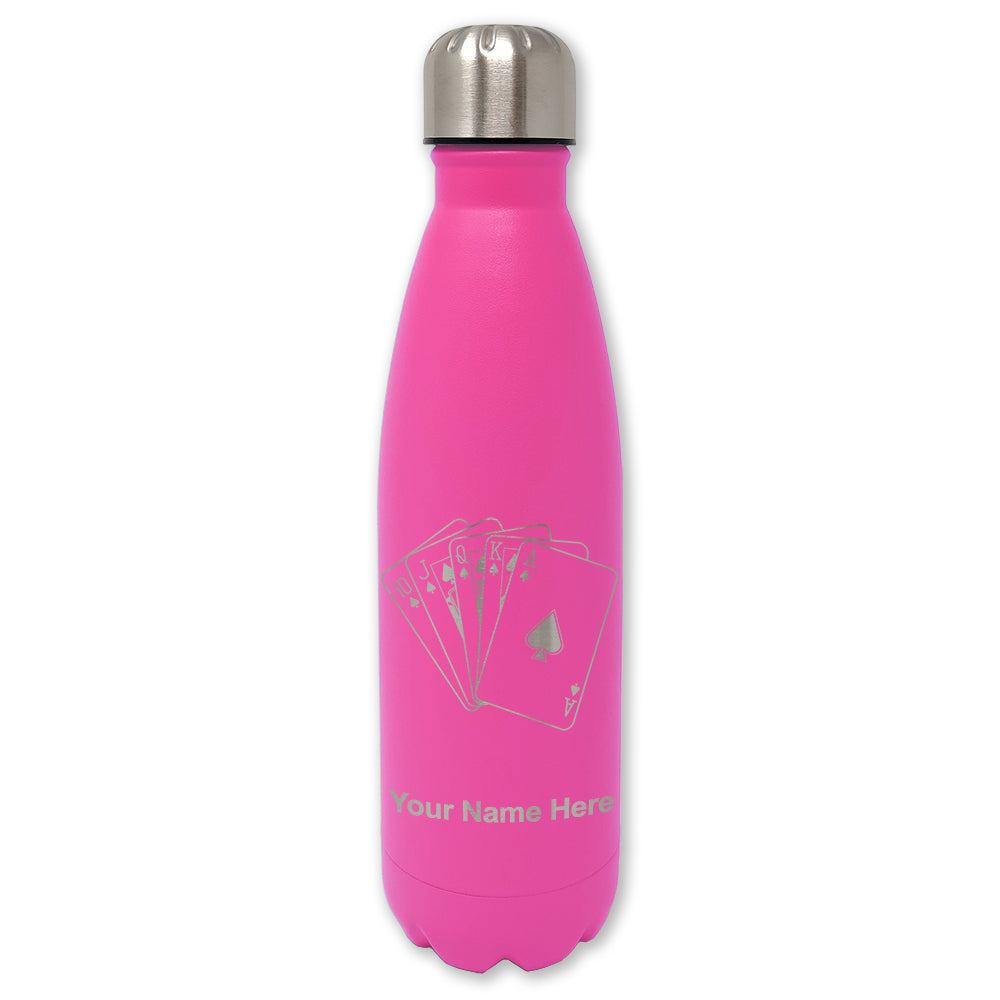 LaserGram Double Wall Water Bottle, Royal Flush Poker Cards, Personalized Engraving Included