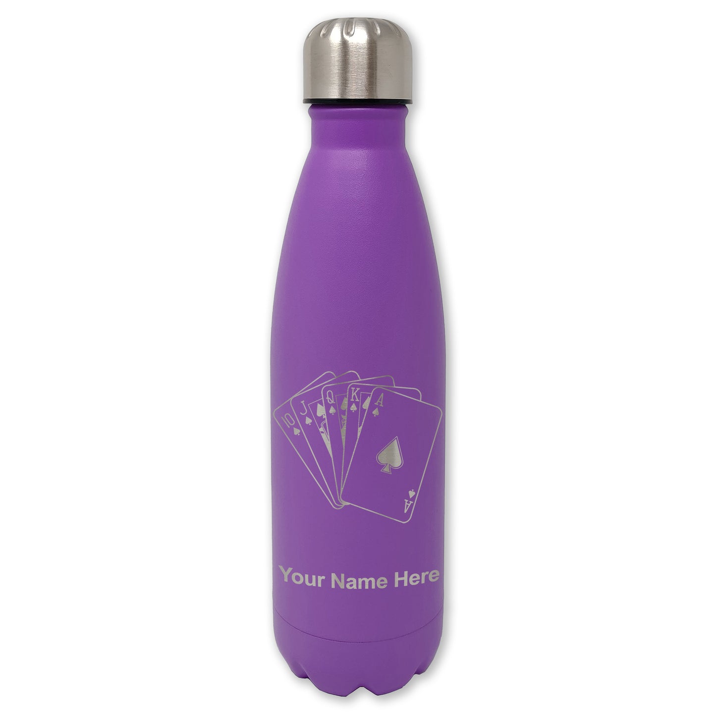 LaserGram Double Wall Water Bottle, Royal Flush Poker Cards, Personalized Engraving Included