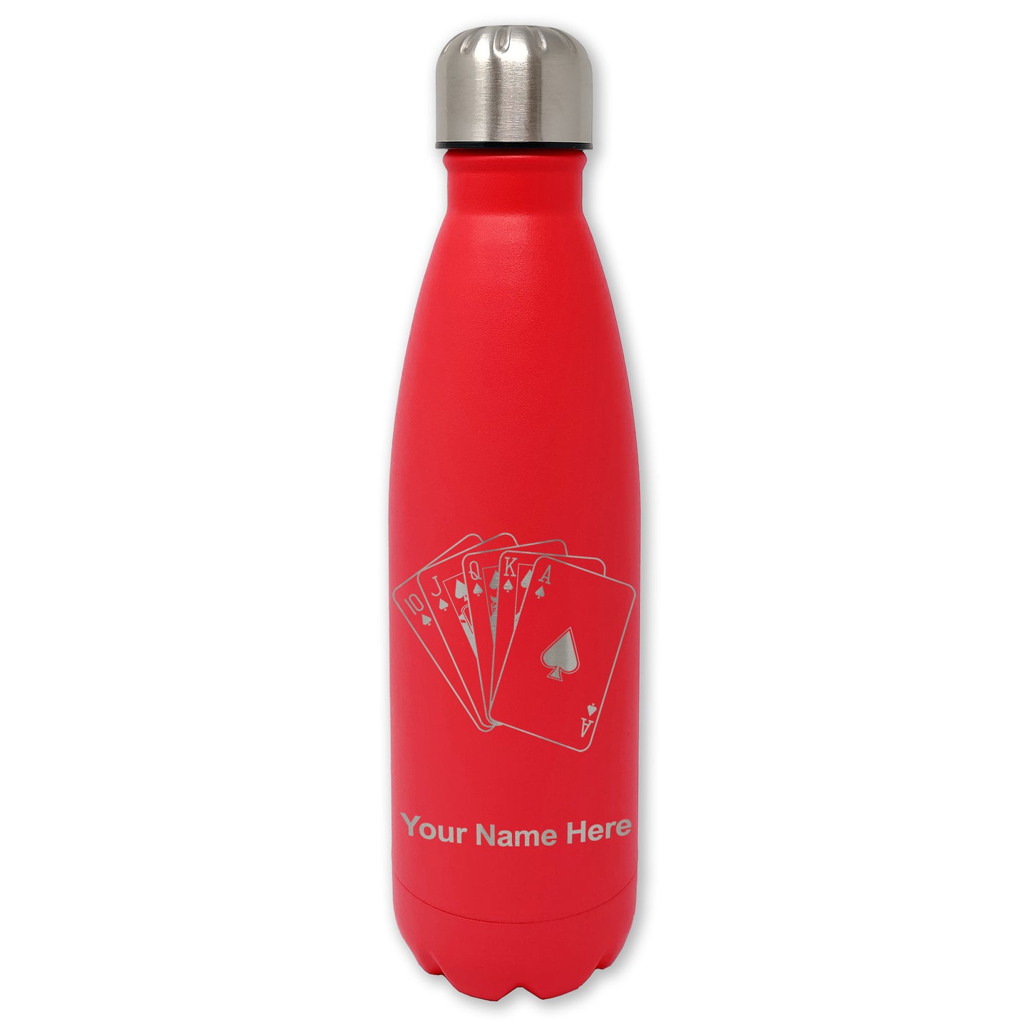LaserGram Double Wall Water Bottle, Royal Flush Poker Cards, Personalized Engraving Included