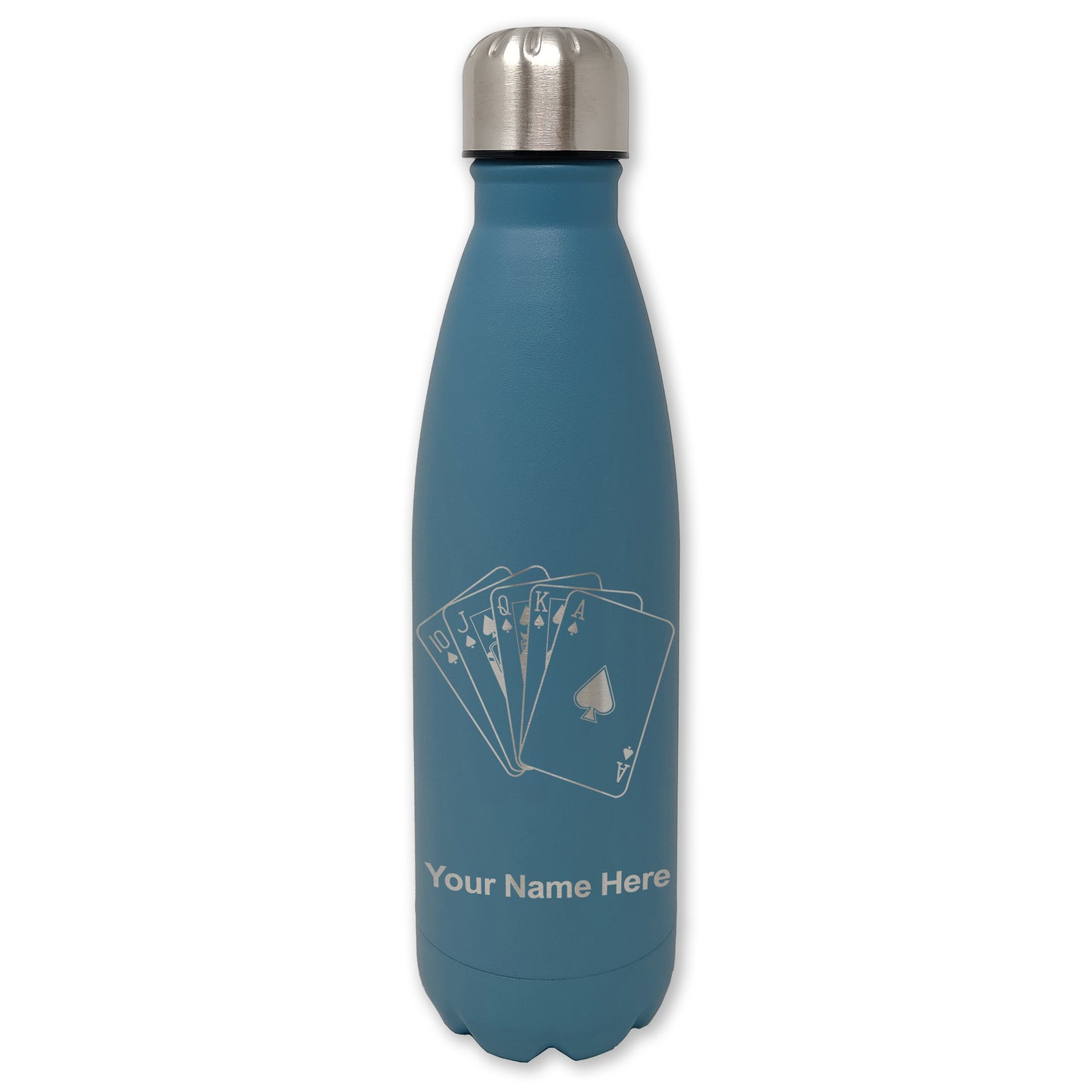 LaserGram Double Wall Water Bottle, Royal Flush Poker Cards, Personalized Engraving Included