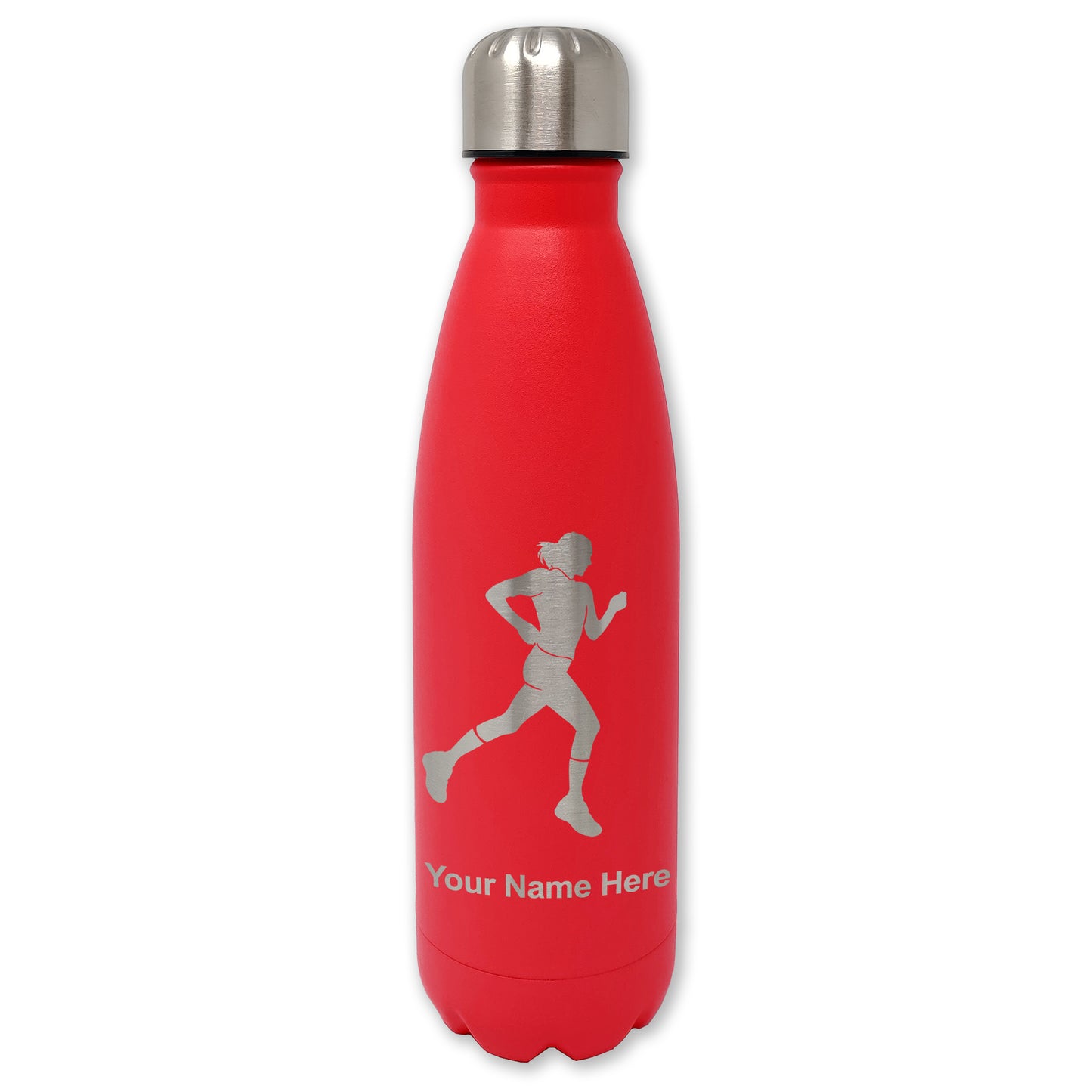 LaserGram Double Wall Water Bottle, Running Woman, Personalized Engraving Included