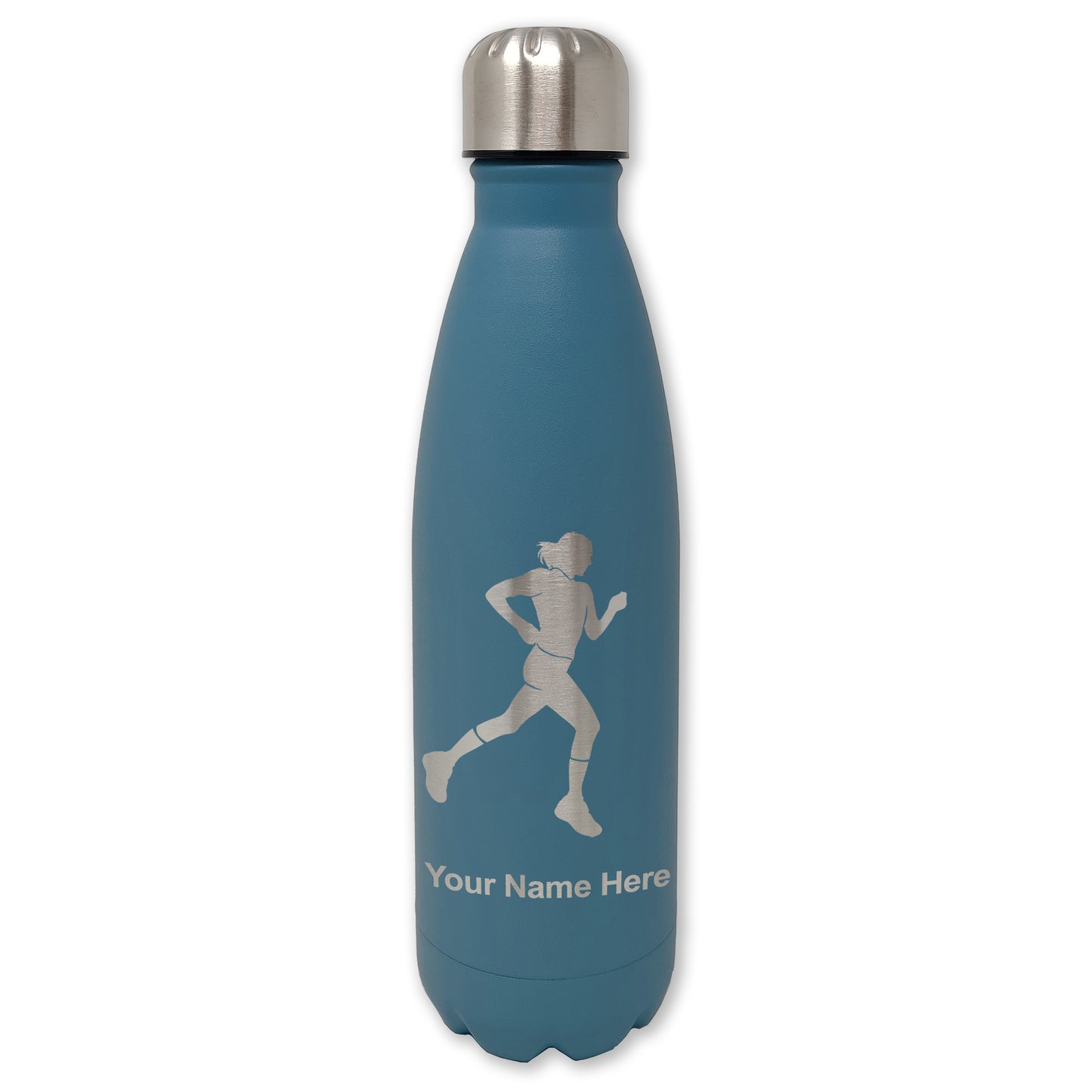 LaserGram Double Wall Water Bottle, Running Woman, Personalized Engraving Included