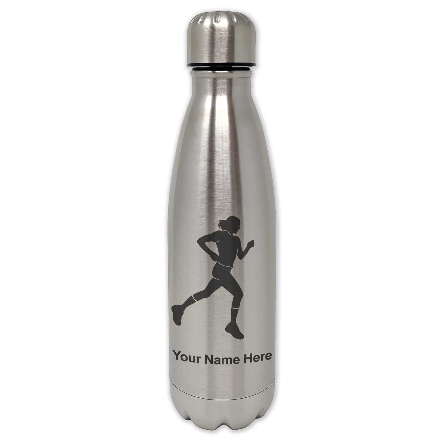 LaserGram Double Wall Water Bottle, Running Woman, Personalized Engraving Included