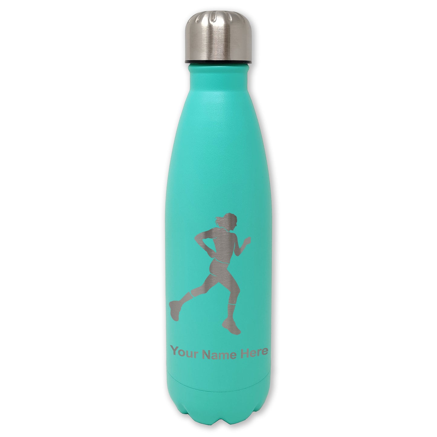 LaserGram Double Wall Water Bottle, Running Woman, Personalized Engraving Included
