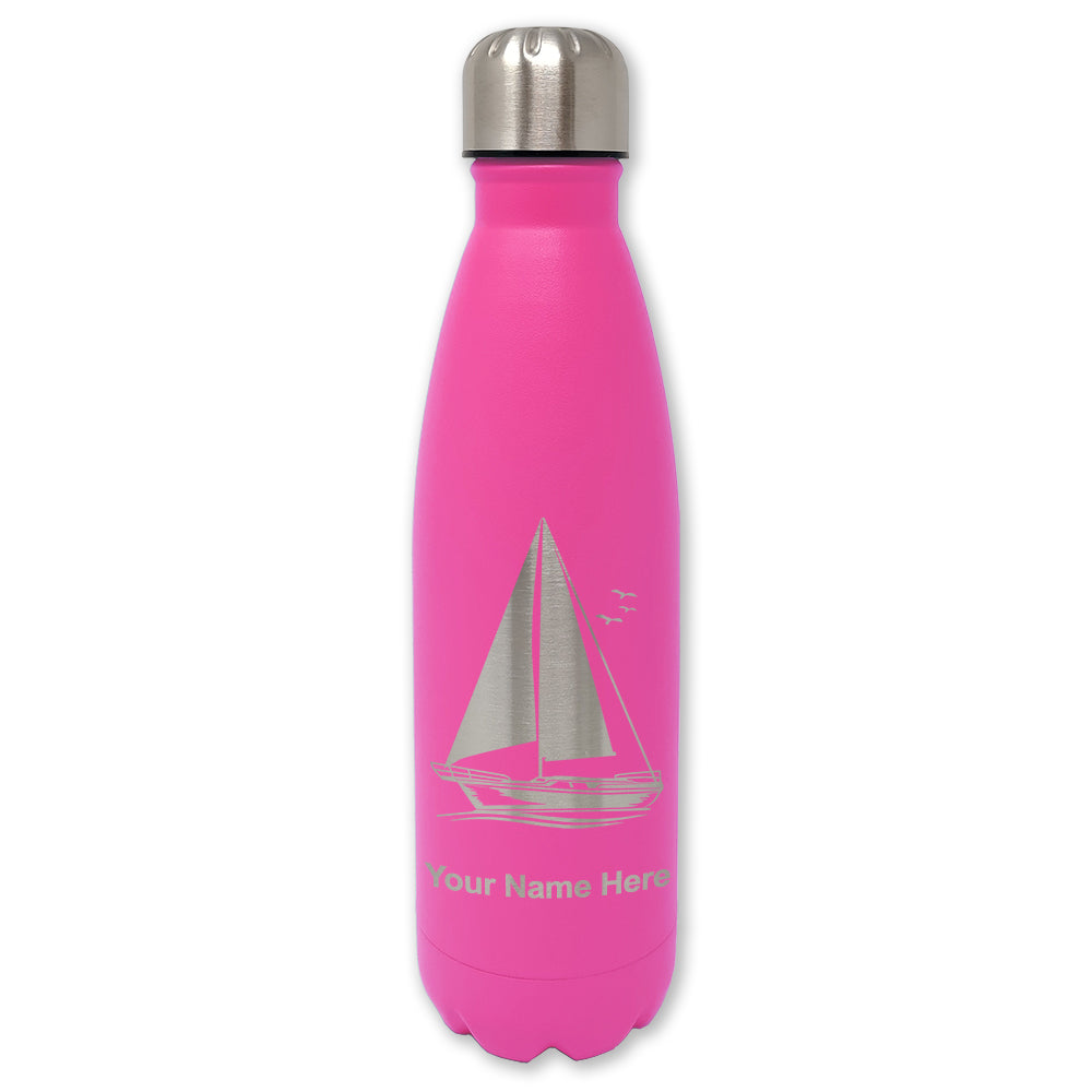 LaserGram Double Wall Water Bottle, Sailboat, Personalized Engraving Included