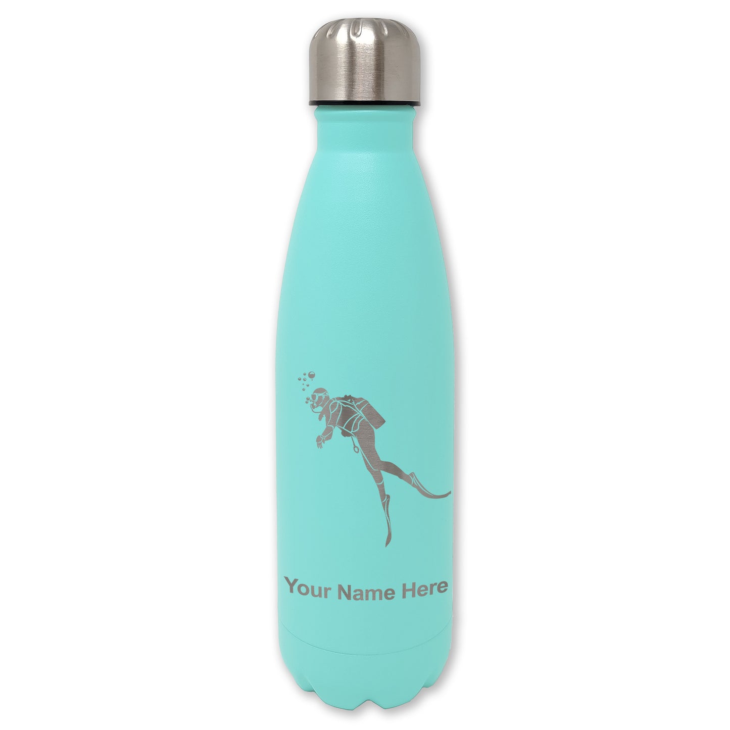 LaserGram Double Wall Water Bottle, Scuba Diver, Personalized Engraving Included