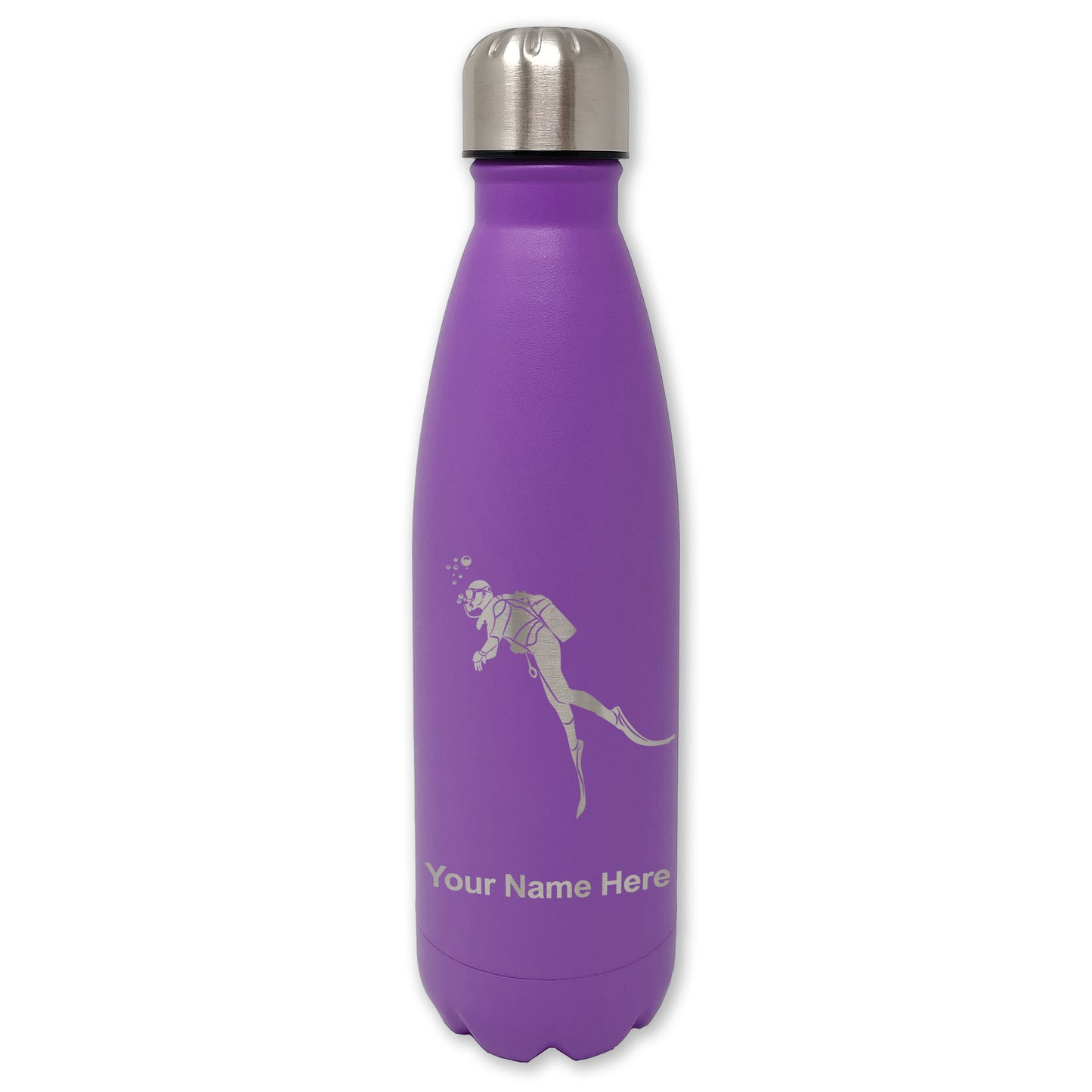LaserGram Double Wall Water Bottle, Scuba Diver, Personalized Engraving Included