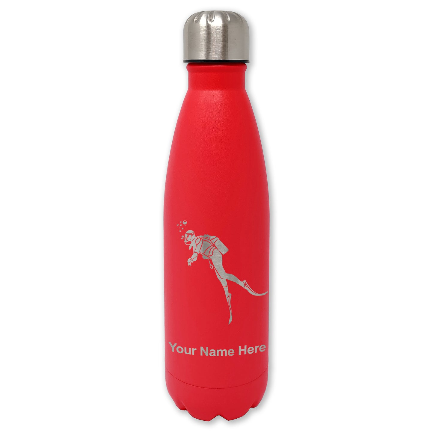 LaserGram Double Wall Water Bottle, Scuba Diver, Personalized Engraving Included