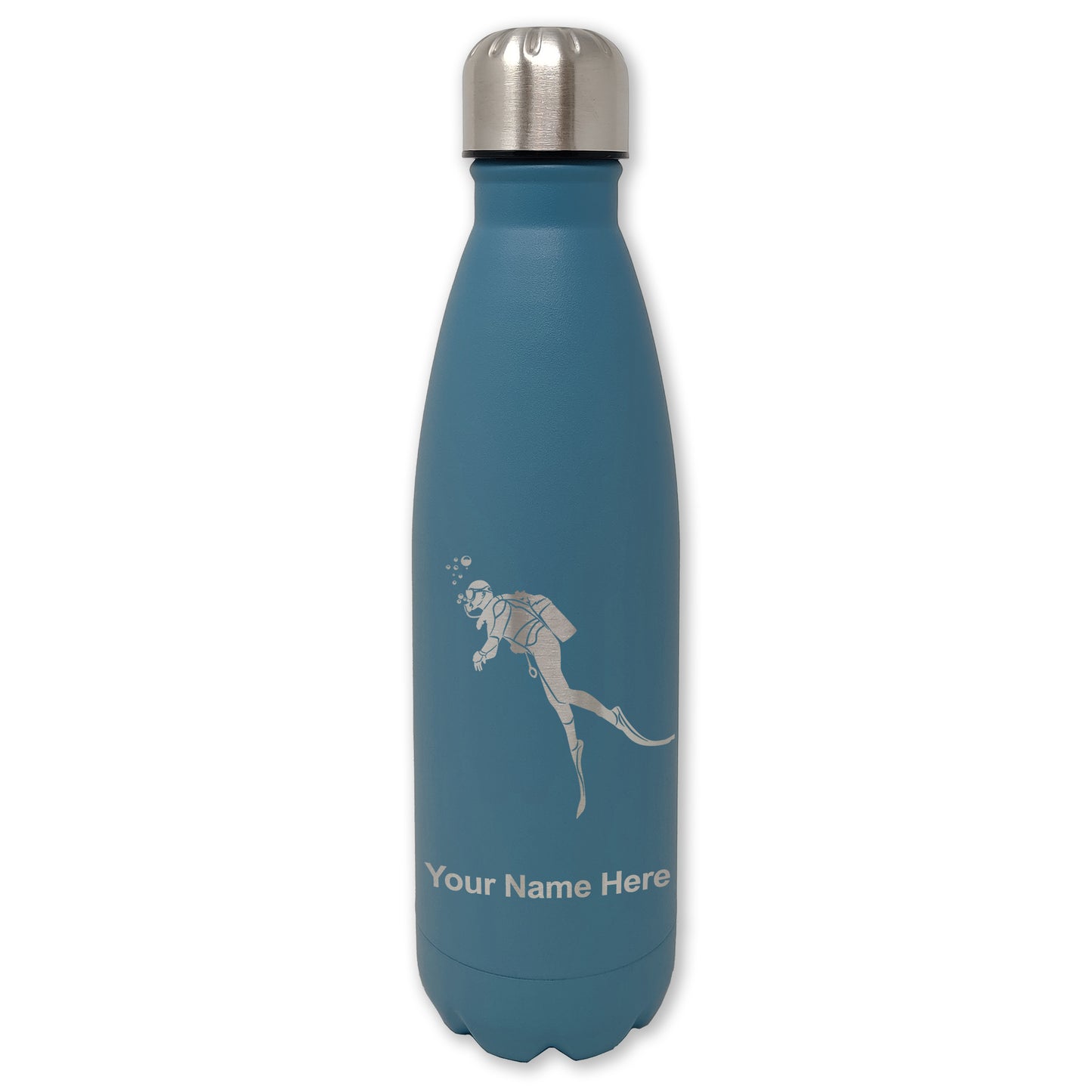 LaserGram Double Wall Water Bottle, Scuba Diver, Personalized Engraving Included