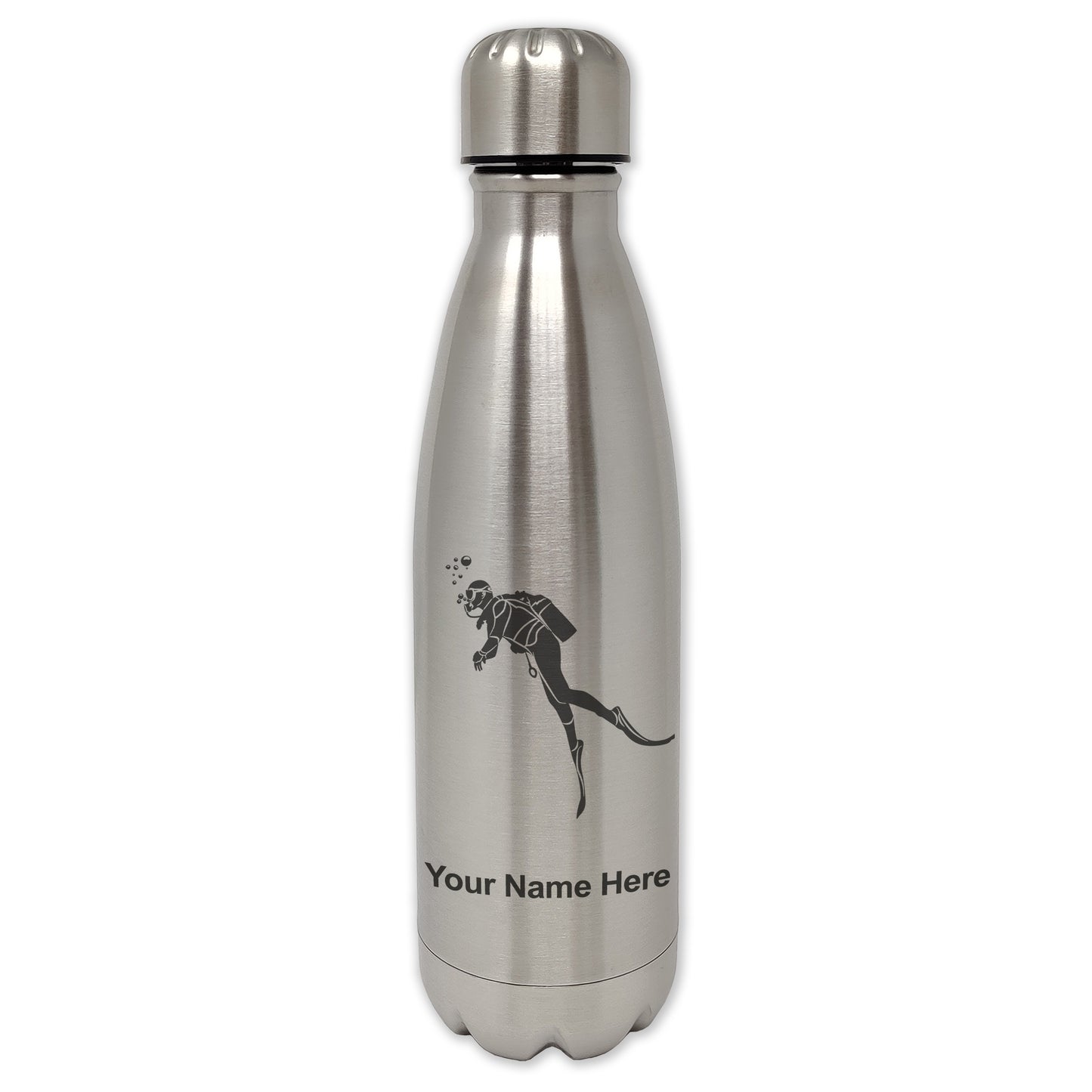 LaserGram Double Wall Water Bottle, Scuba Diver, Personalized Engraving Included