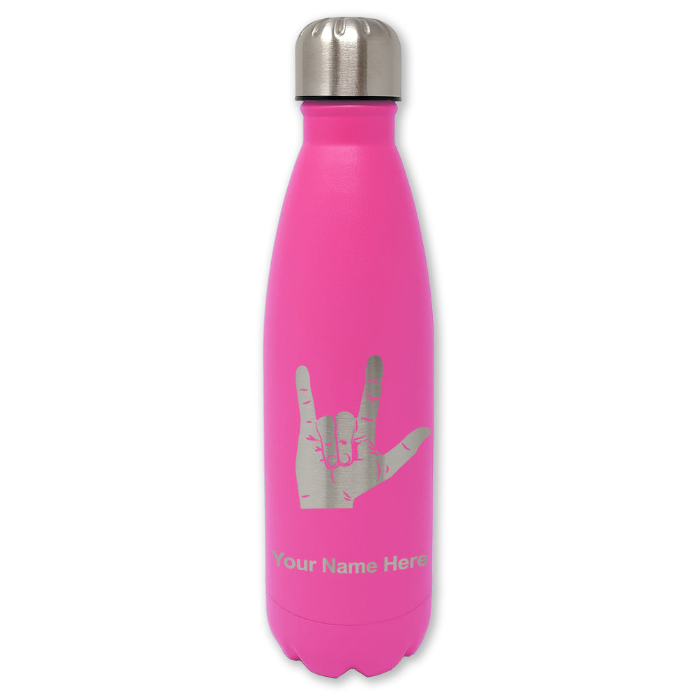 LaserGram Double Wall Water Bottle, Sign Language I Love You, Personalized Engraving Included
